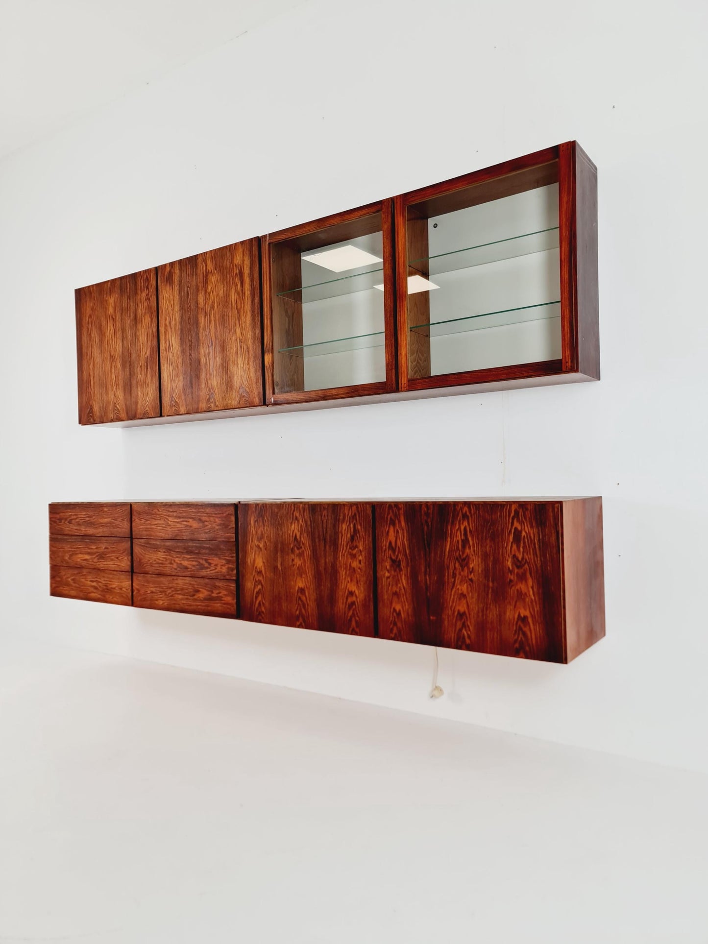 super Rare Mid-Century Modern Rosewood Wall Unit –with Record cabinet Floating Cabinet Set (4 Pieces)1960s