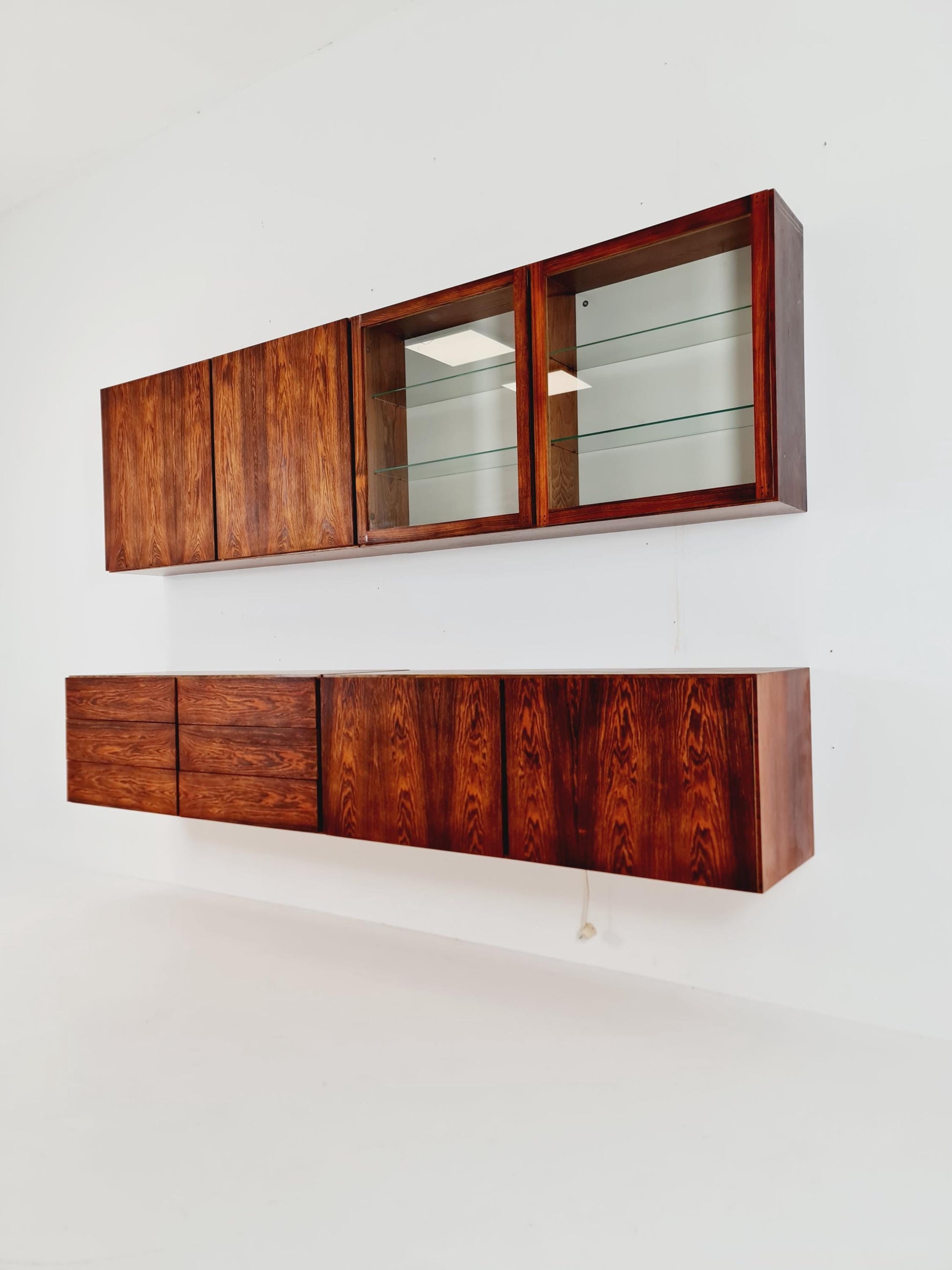 super Rare Mid-Century Modern Rosewood Wall Unit –with Record cabinet Floating Cabinet Set (4 Pieces)1960s