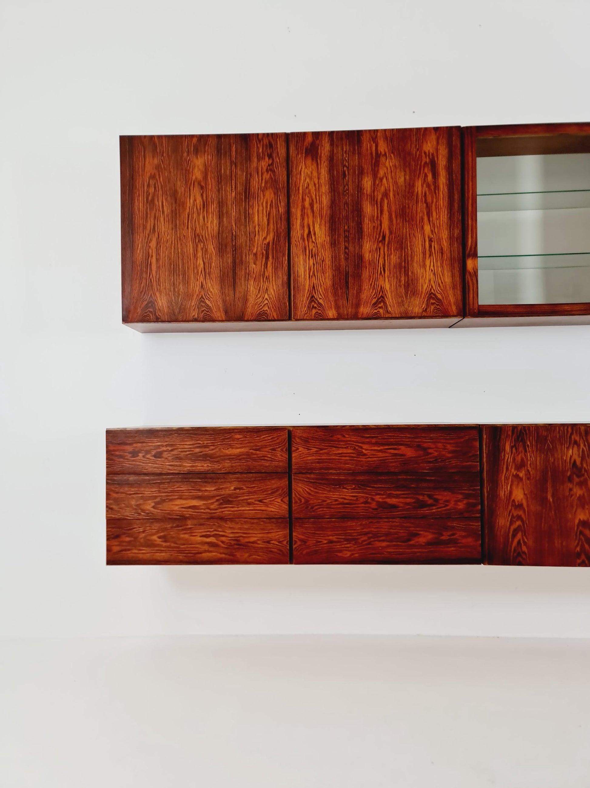 super Rare Mid-Century Modern Rosewood Wall Unit –with Record cabinet Floating Cabinet Set (4 Pieces)1960s