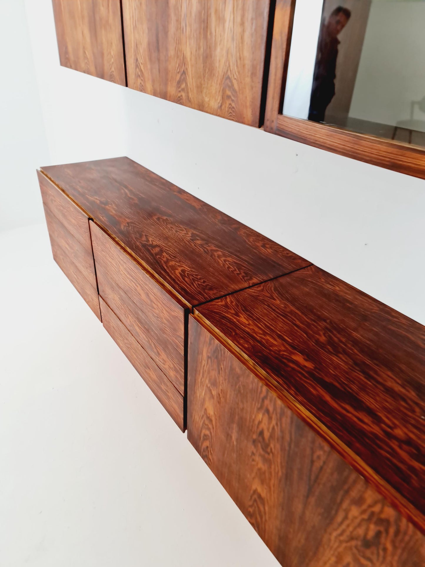 super Rare Mid-Century Modern Rosewood Wall Unit –with Record cabinet Floating Cabinet Set (4 Pieces)1960s