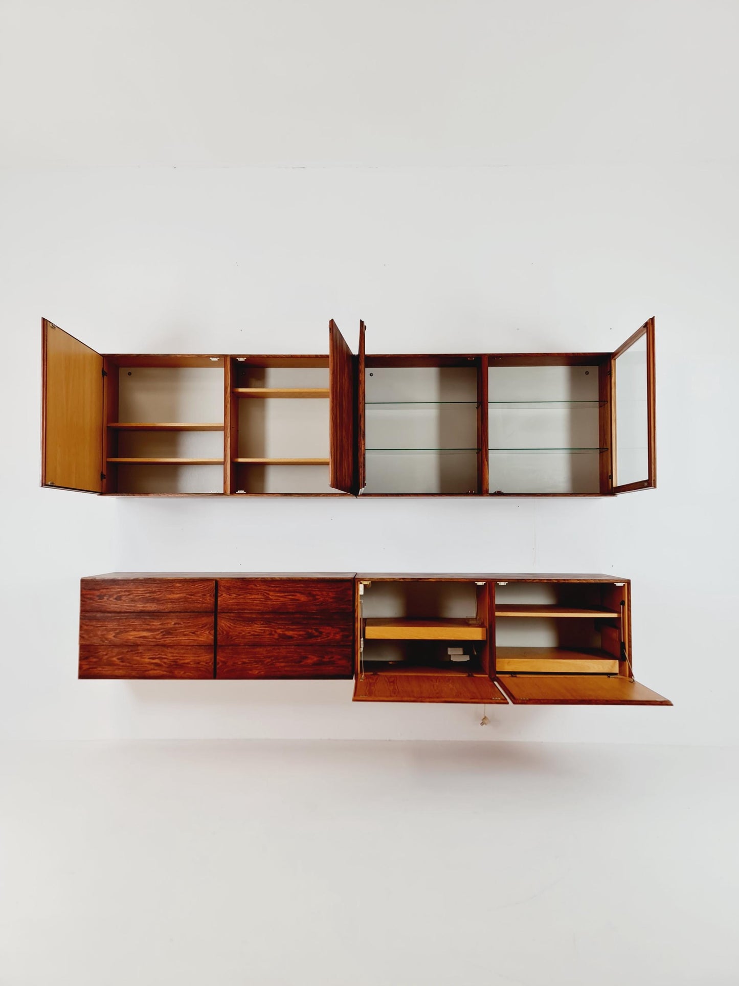 super Rare Mid-Century Modern Rosewood Wall Unit –with Record cabinet Floating Cabinet Set (4 Pieces)1960s