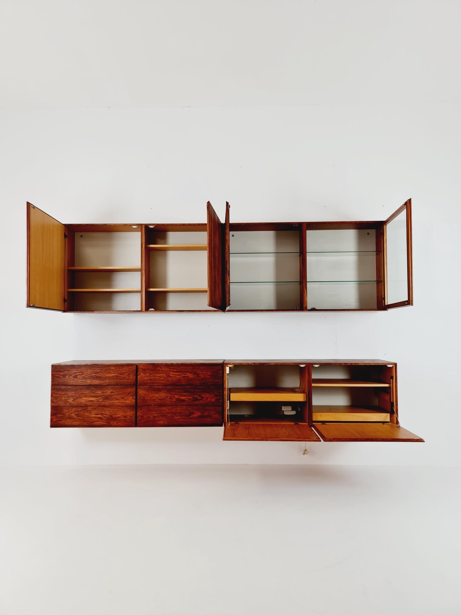 super Rare Mid-Century Modern Rosewood Wall Unit –with Record cabinet Floating Cabinet Set (4 Pieces)1960s