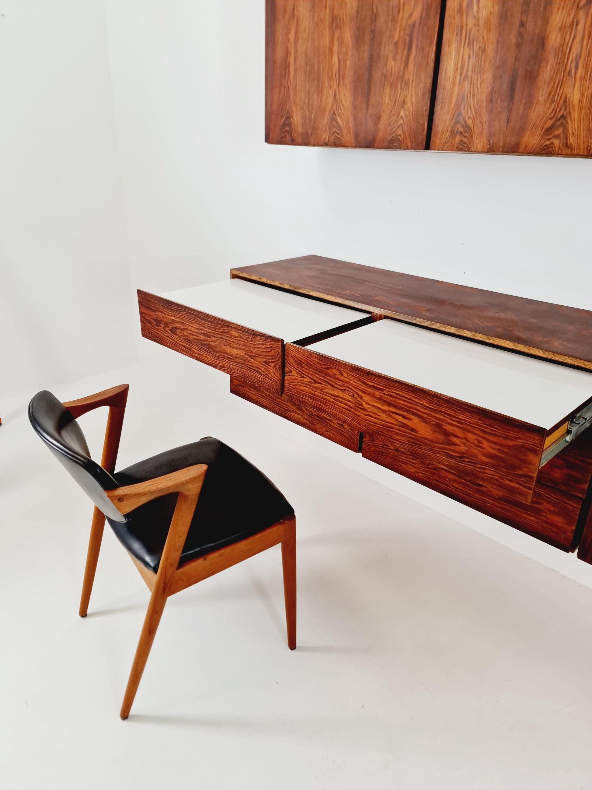 super Rare Mid-Century Modern Rosewood Wall Unit –with Record cabinet Floating Cabinet Set (4 Pieces)1960s