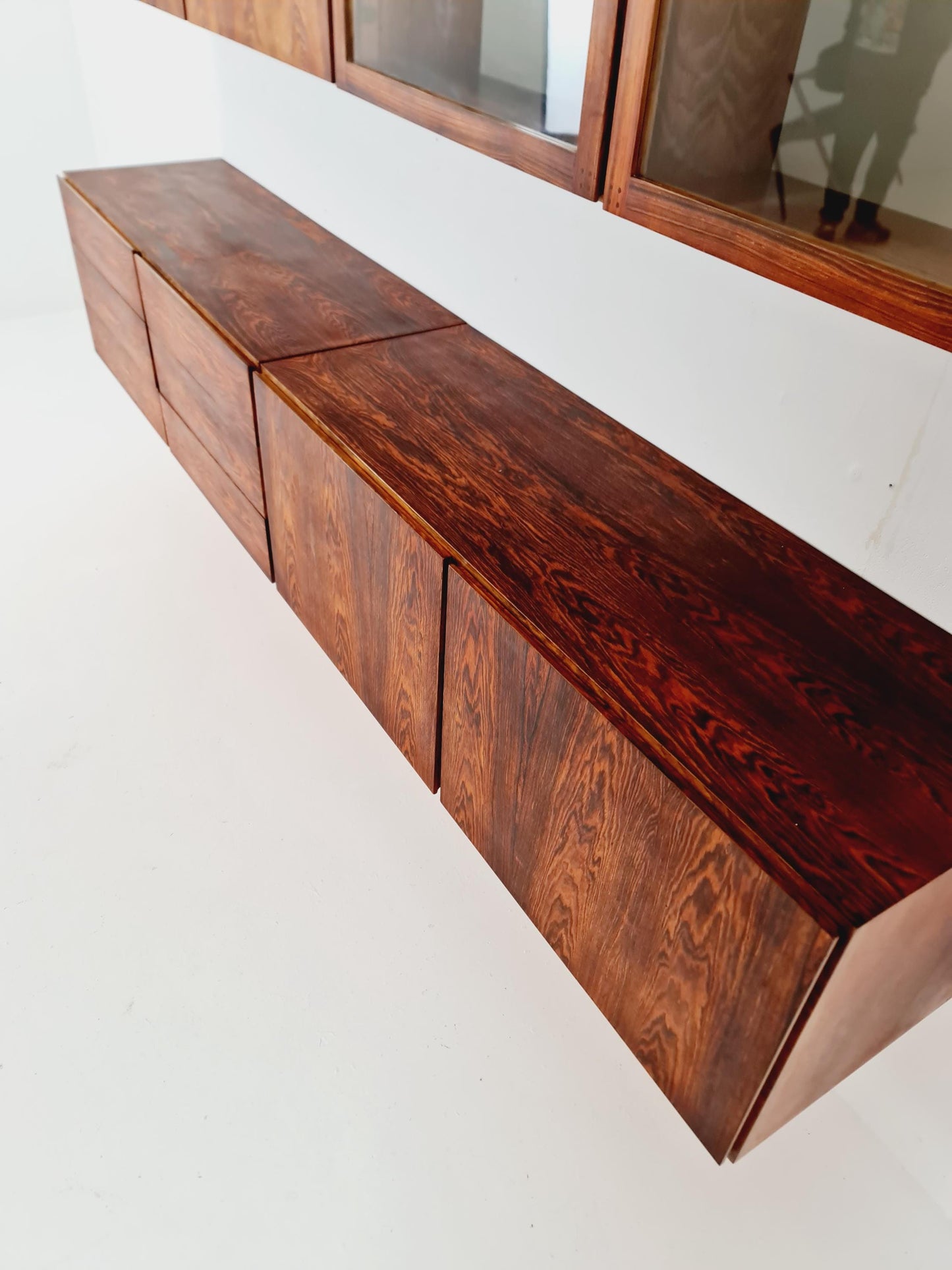 super Rare Mid-Century Modern Rosewood Wall Unit –with Record cabinet Floating Cabinet Set (4 Pieces)1960s