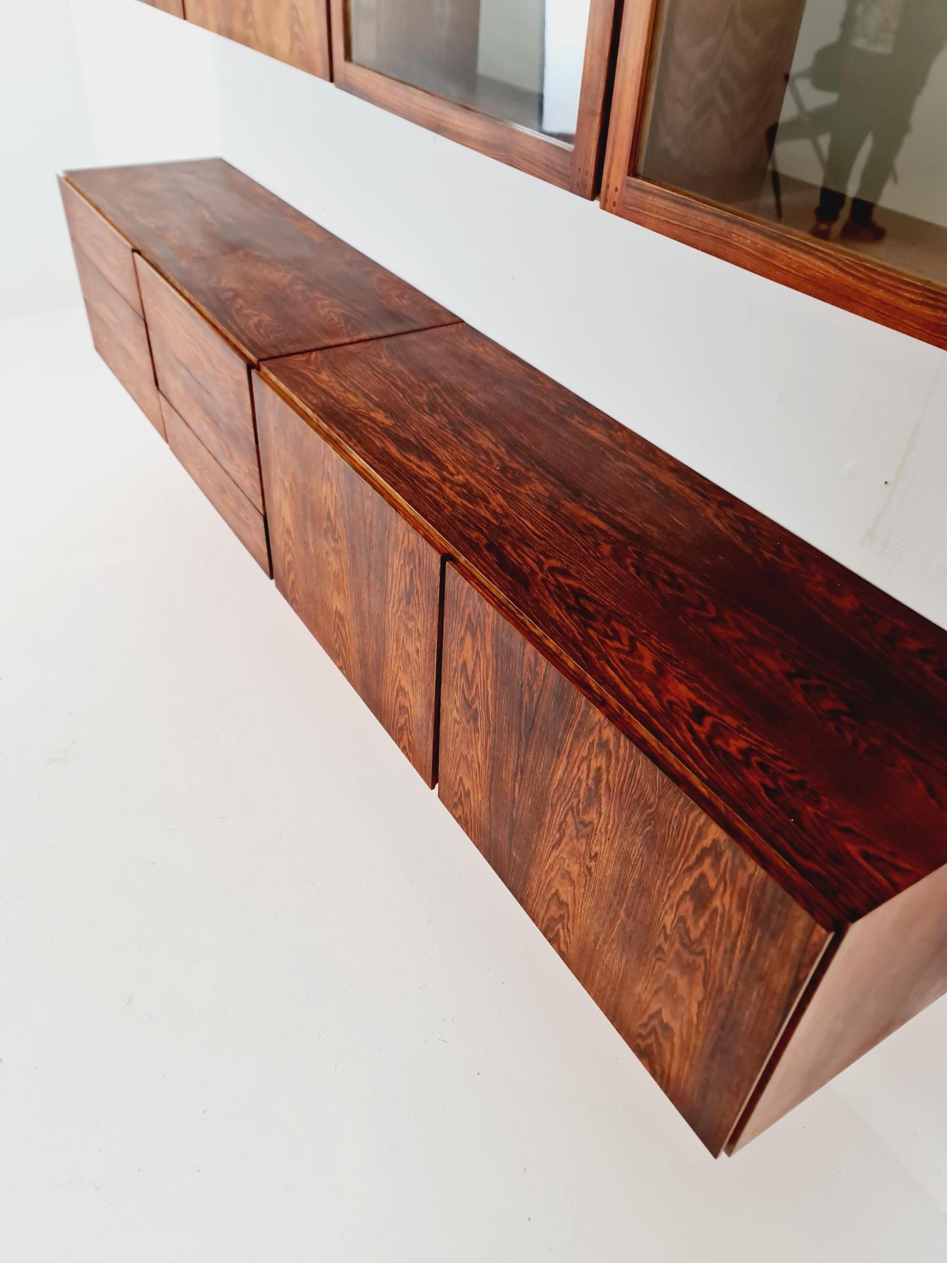 super Rare Mid-Century Modern Rosewood Wall Unit –with Record cabinet Floating Cabinet Set (4 Pieces)1960s