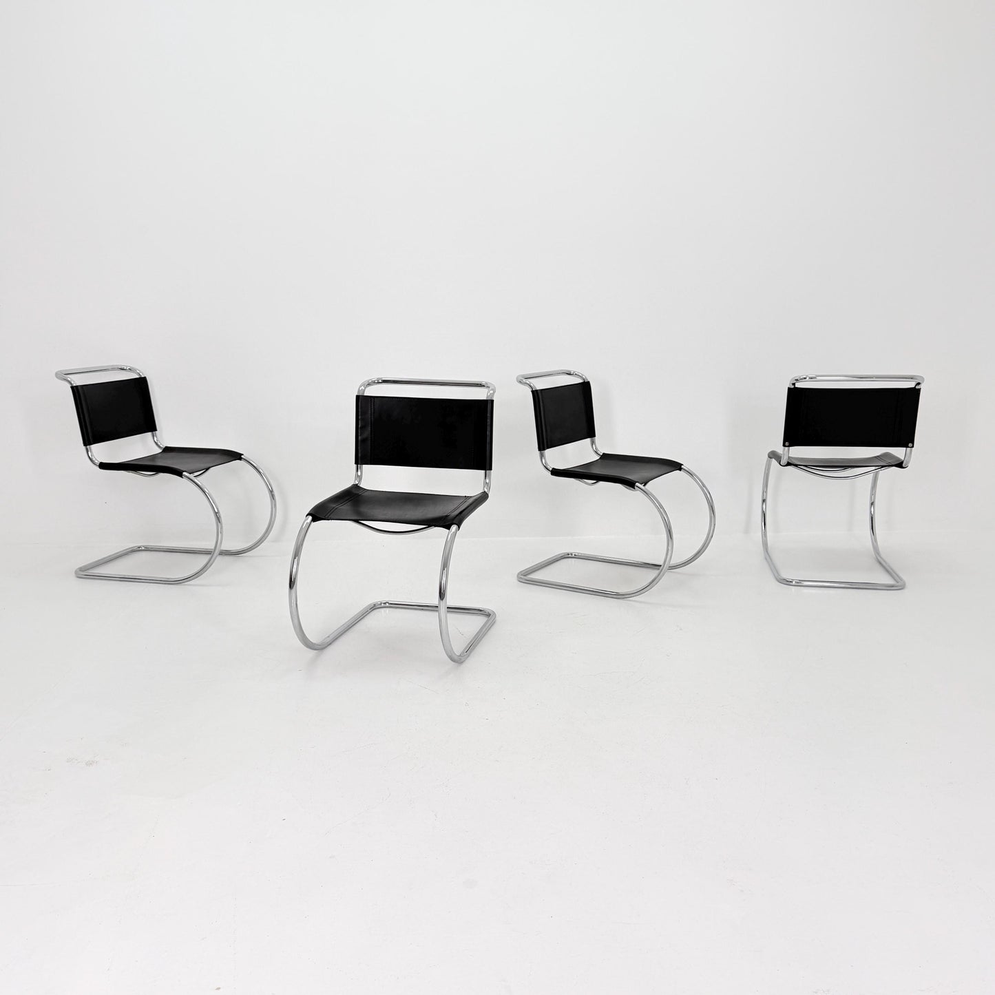 Set of 4 MR10 lounge black leather chairs design by Ludwig Mies van der Rohe , 1980s Italy