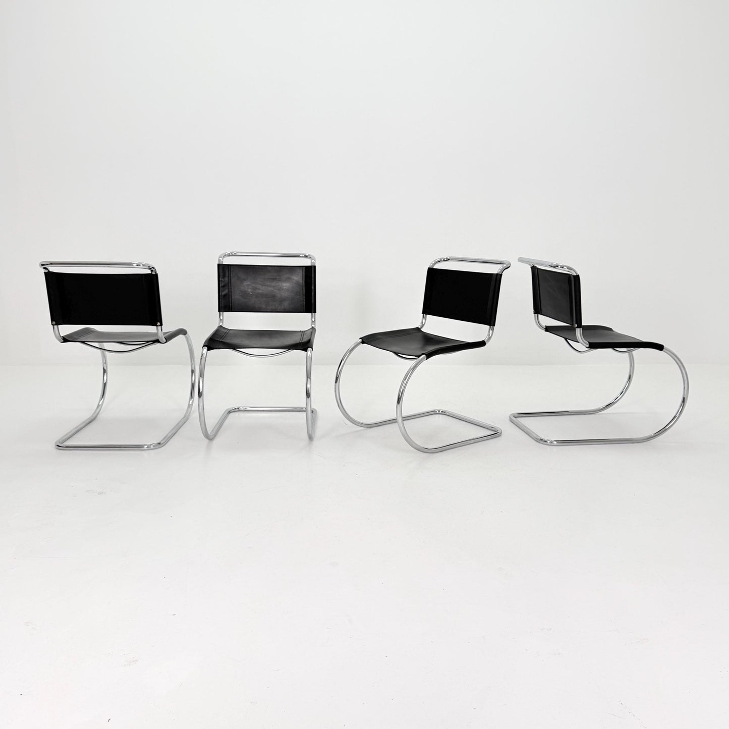 Set of 4 MR10 lounge black leather chairs design by Ludwig Mies van der Rohe , 1980s Italy