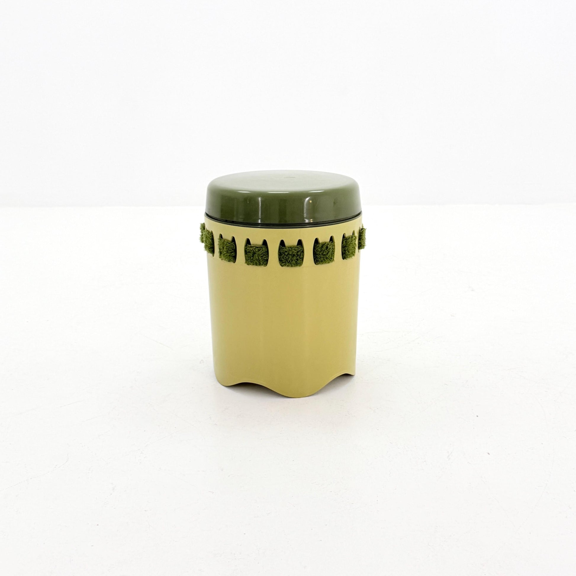 Mid century green laundry basket- Strom by EMSA, West German stool with storage space, Space Age stool 1970s
