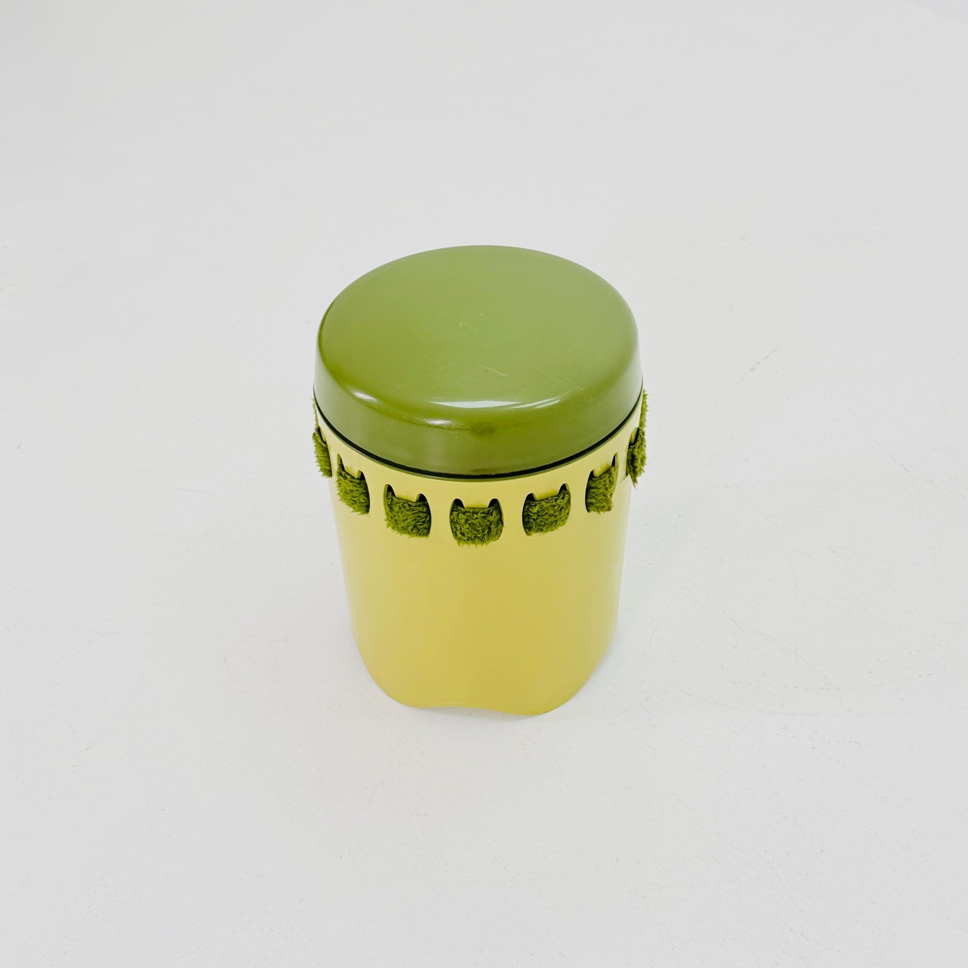 Mid century green laundry basket- Strom by EMSA, West German stool with storage space, Space Age stool 1970s