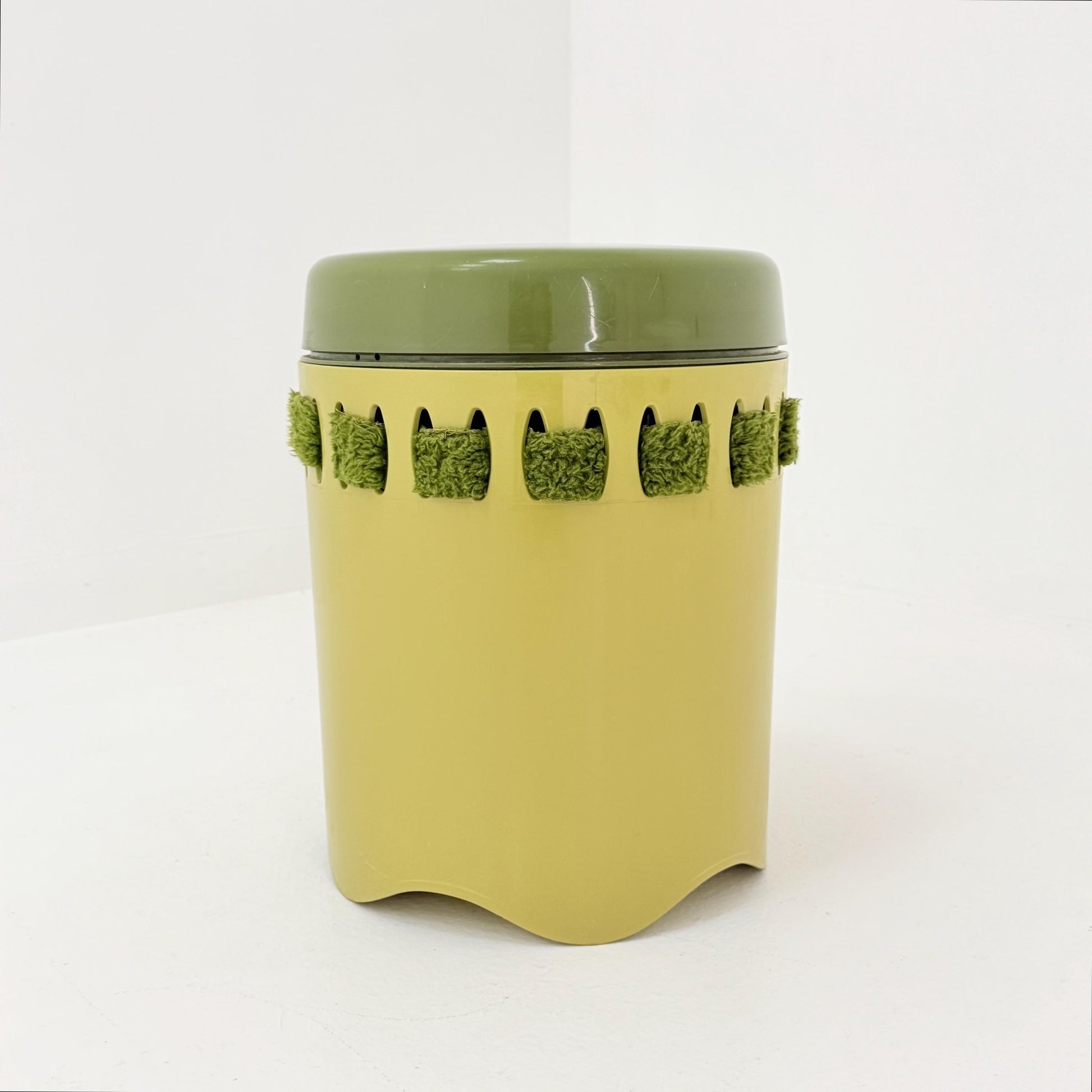 Mid century green laundry basket- Strom by EMSA, West German stool with storage space, Space Age stool 1970s