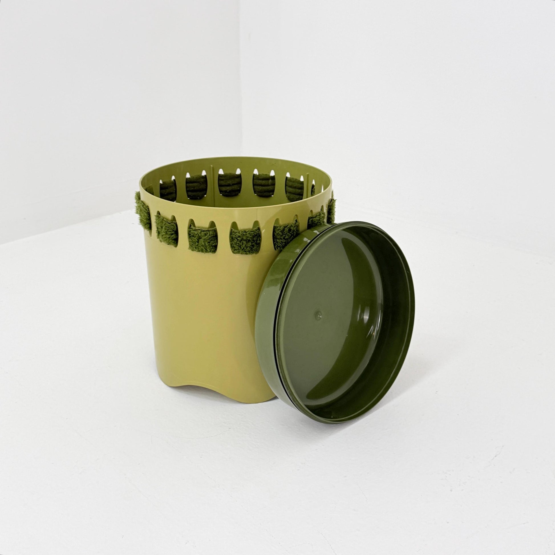 Mid century green laundry basket- Strom by EMSA, West German stool with storage space, Space Age stool 1970s