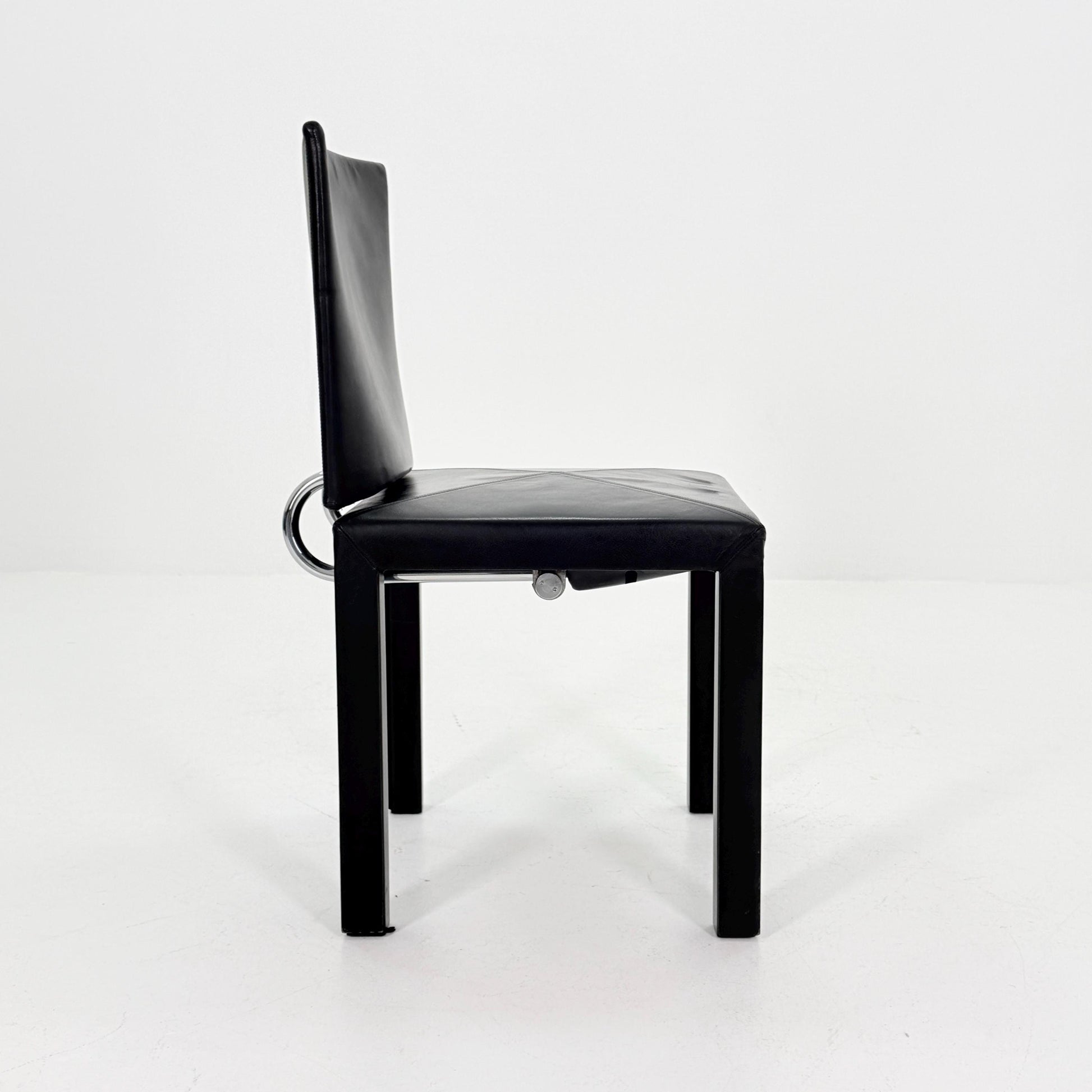 1 of 3 Mid Century Arcadia Dining Chairs by Paolo Piva for B&B Italia – Black Leather 1980s Italy