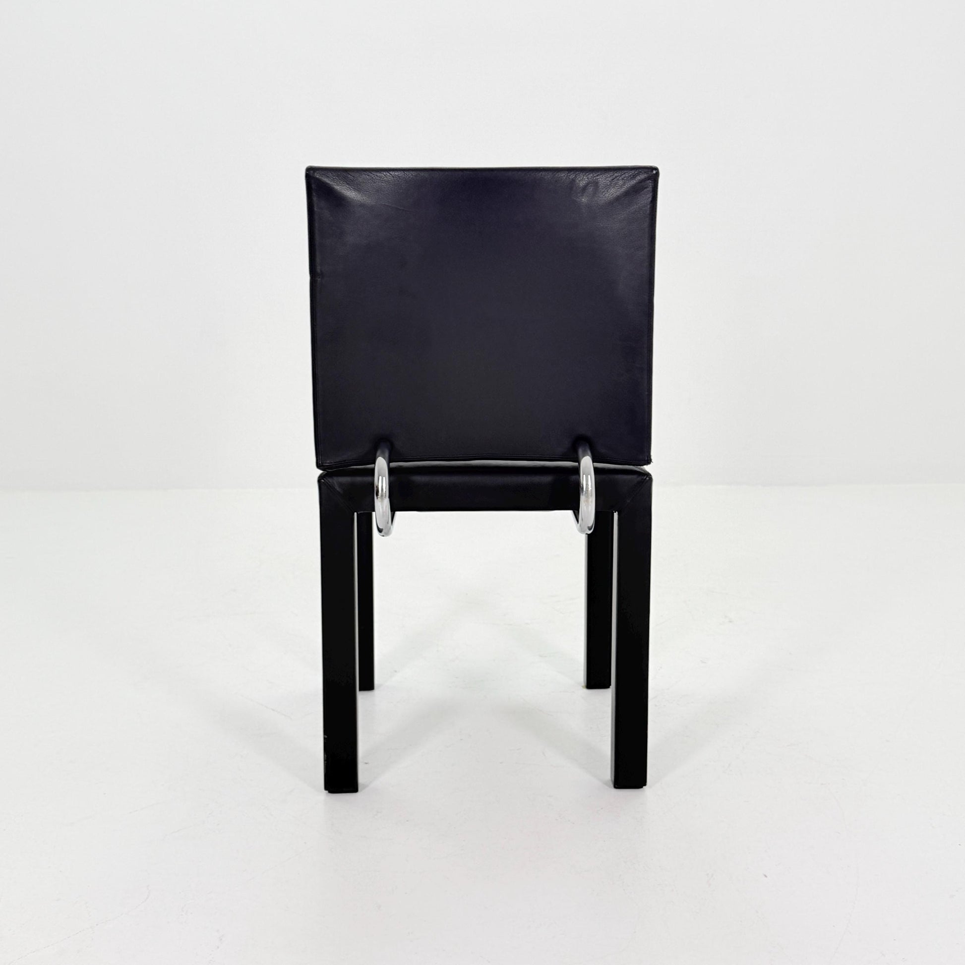 1 of 3 Mid Century Arcadia Dining Chairs by Paolo Piva for B&B Italia – Black Leather 1980s Italy