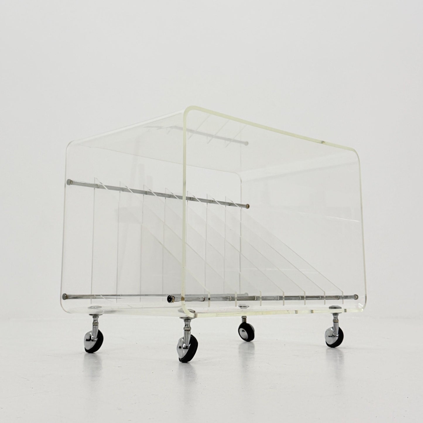 Space age Smoked Plexiglass vinyl storage /Trolley by Michel Dumas for Roche Bobois 1970s
