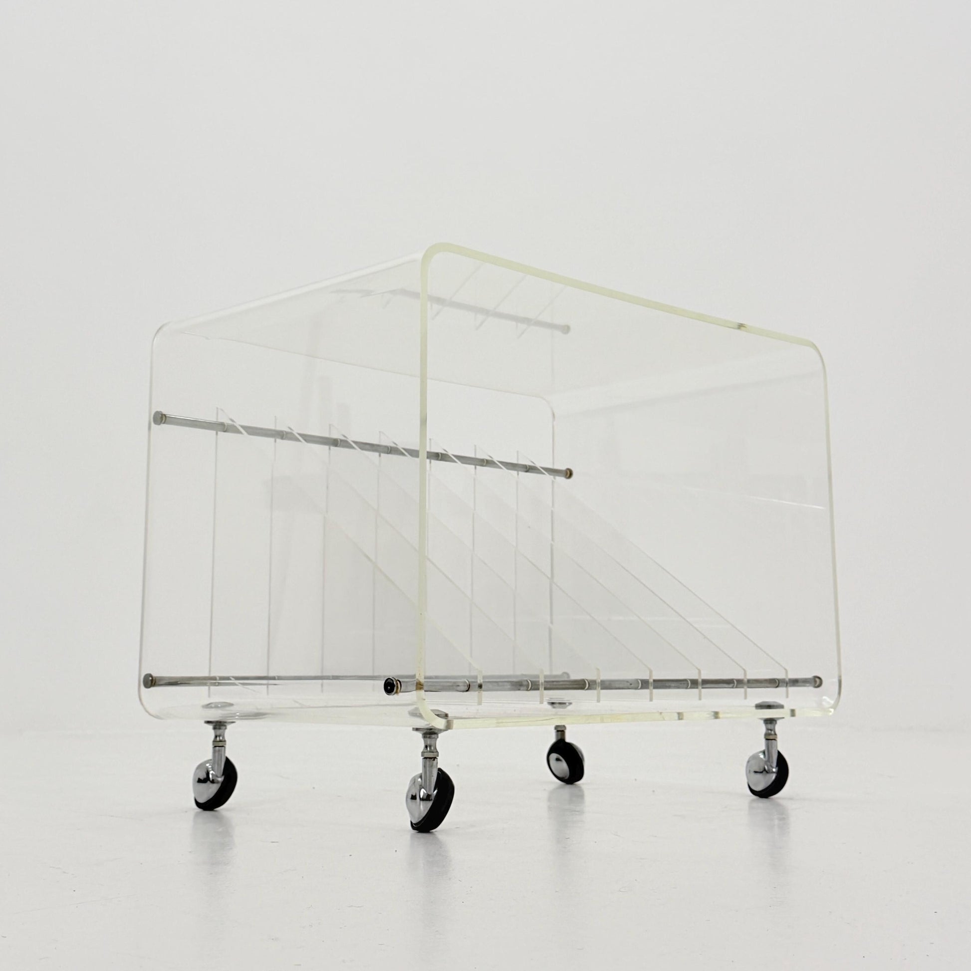 Space age Smoked Plexiglass vinyl storage /Trolley by Michel Dumas for Roche Bobois 1970s