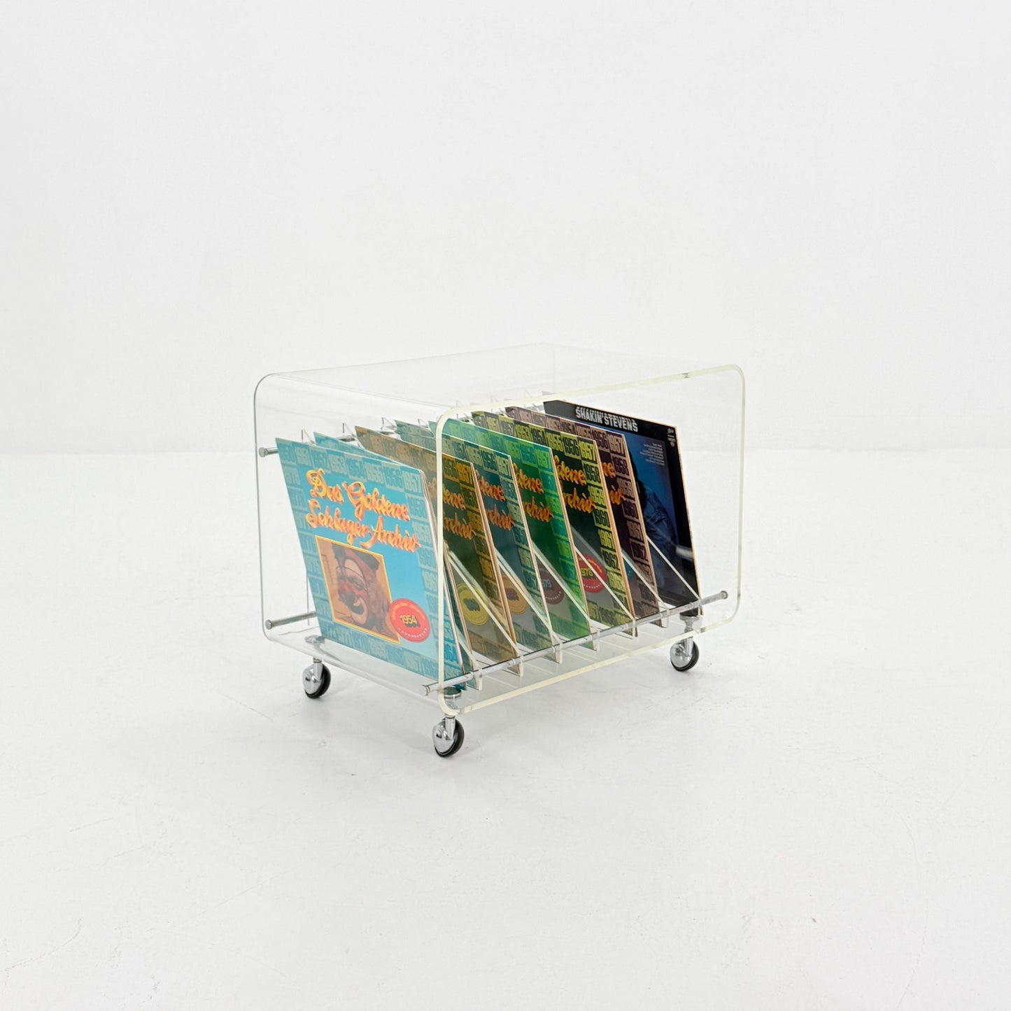 Space age Smoked Plexiglass vinyl storage /Trolley by Michel Dumas for Roche Bobois 1970s