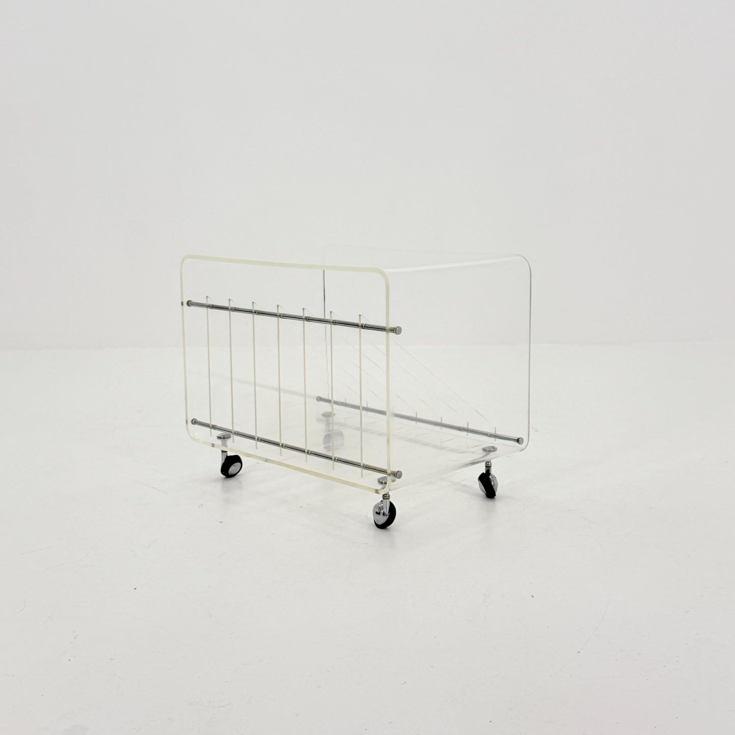 Space age Smoked Plexiglass vinyl storage /Trolley by Michel Dumas for Roche Bobois 1970s