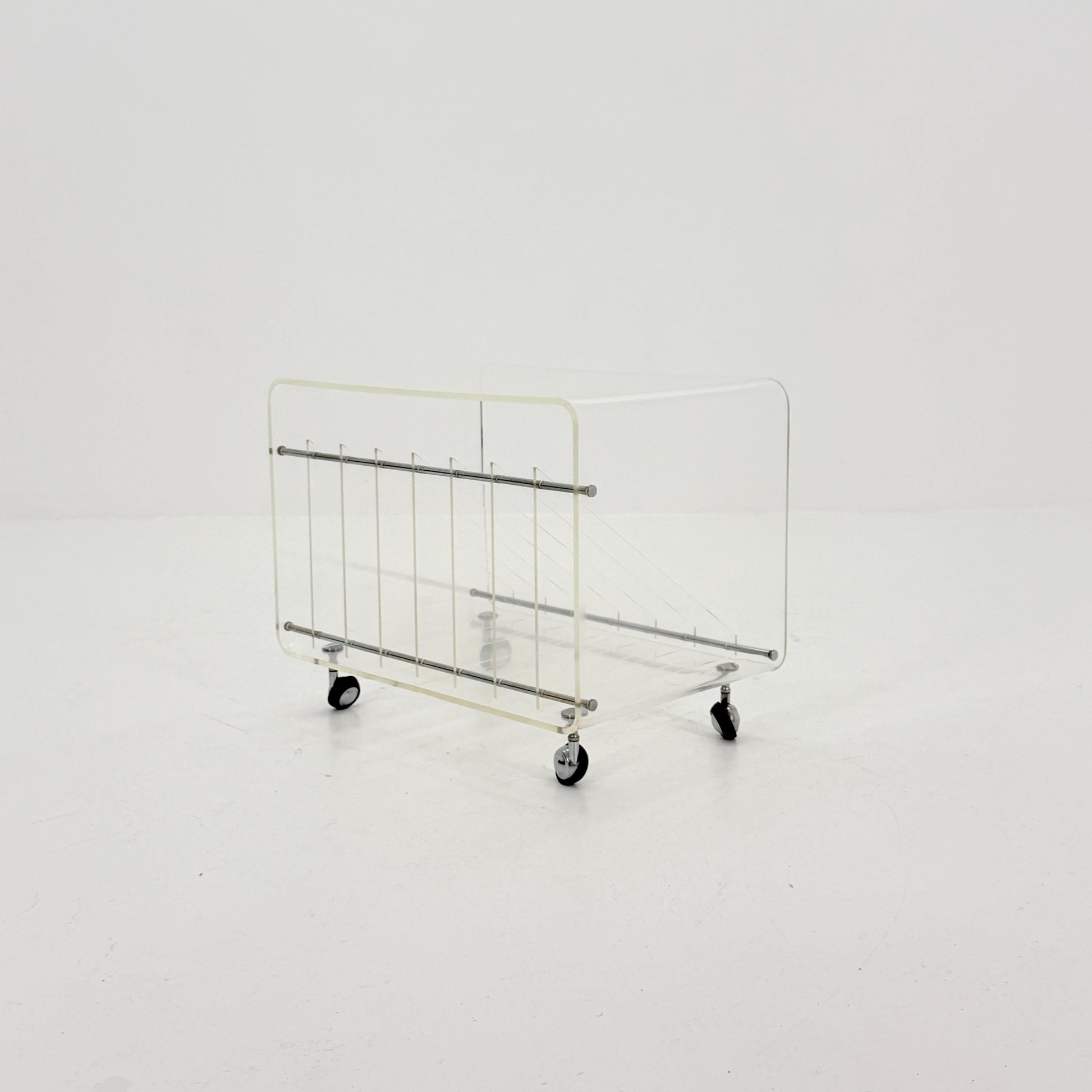 Space age Smoked Plexiglass vinyl storage /Trolley by Michel Dumas for Roche Bobois 1970s