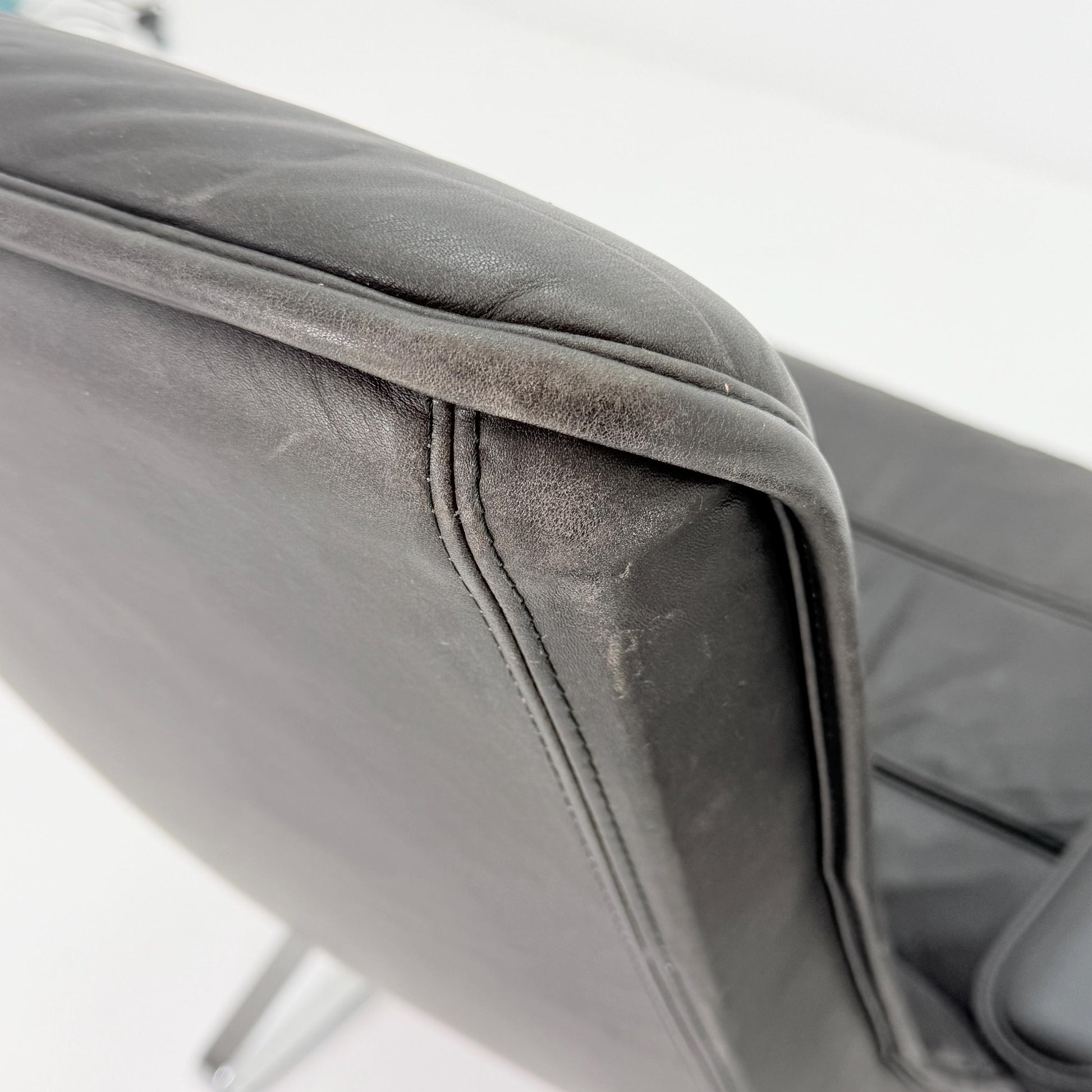 Mid Century Modern Lounge Chair / Ottoman Attributed to Kastholm & Fabricius – Black Leather -Chrome Armchair, Germany 1980s