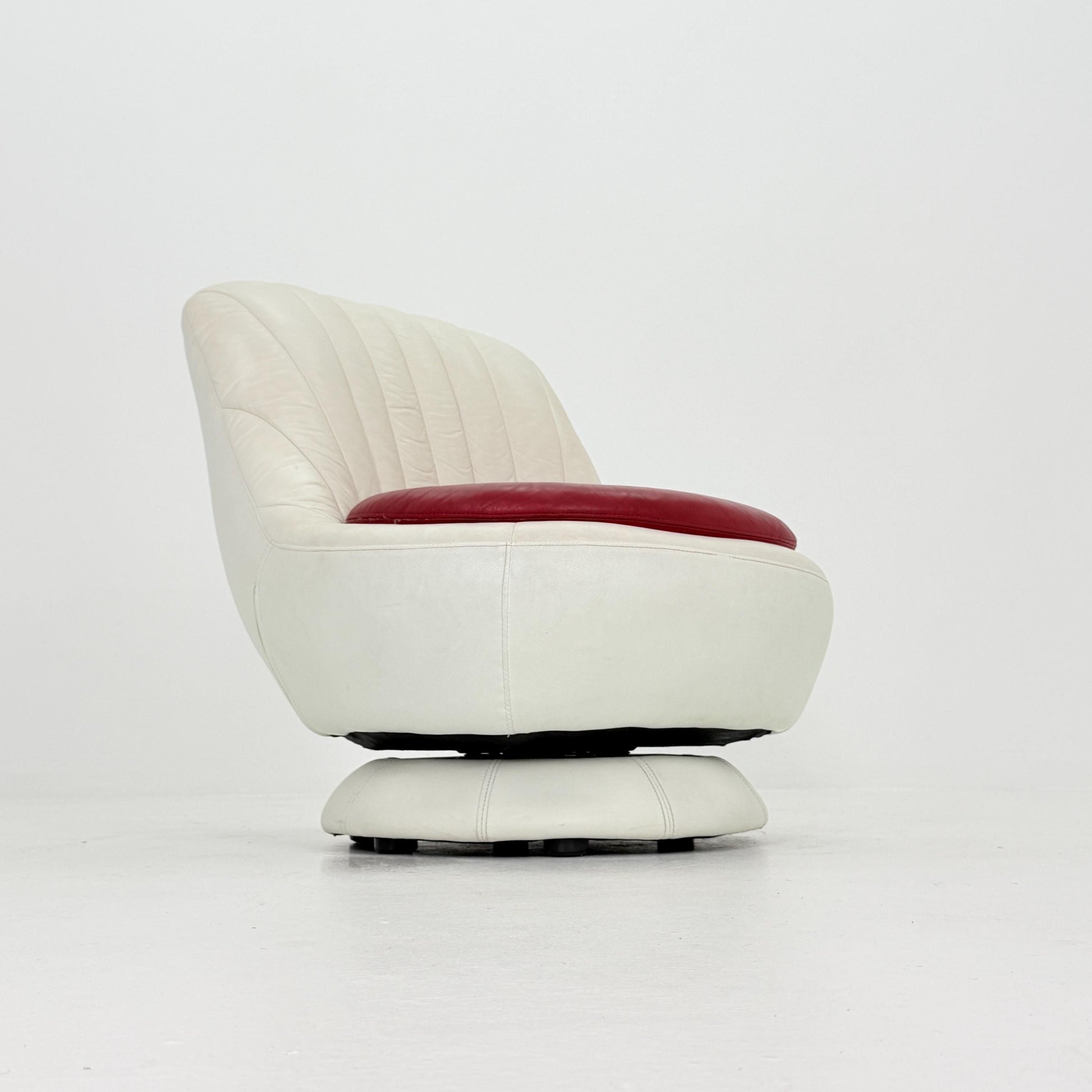Mid Century Space Age Swivel Lounge Chair – White & Red Leather, Germany 1970s,