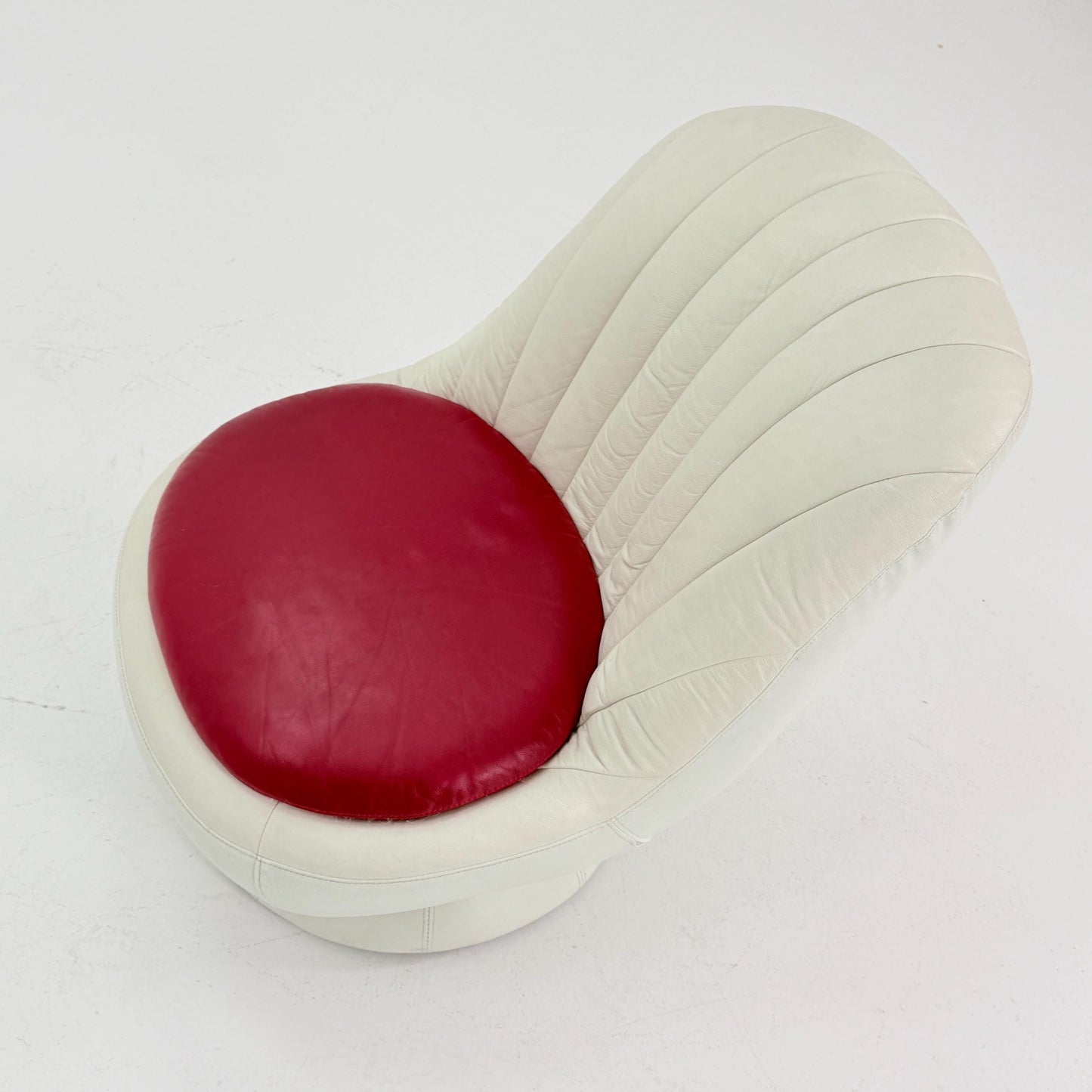 Mid Century Space Age Swivel Lounge Chair – White & Red Leather, Germany 1970s,