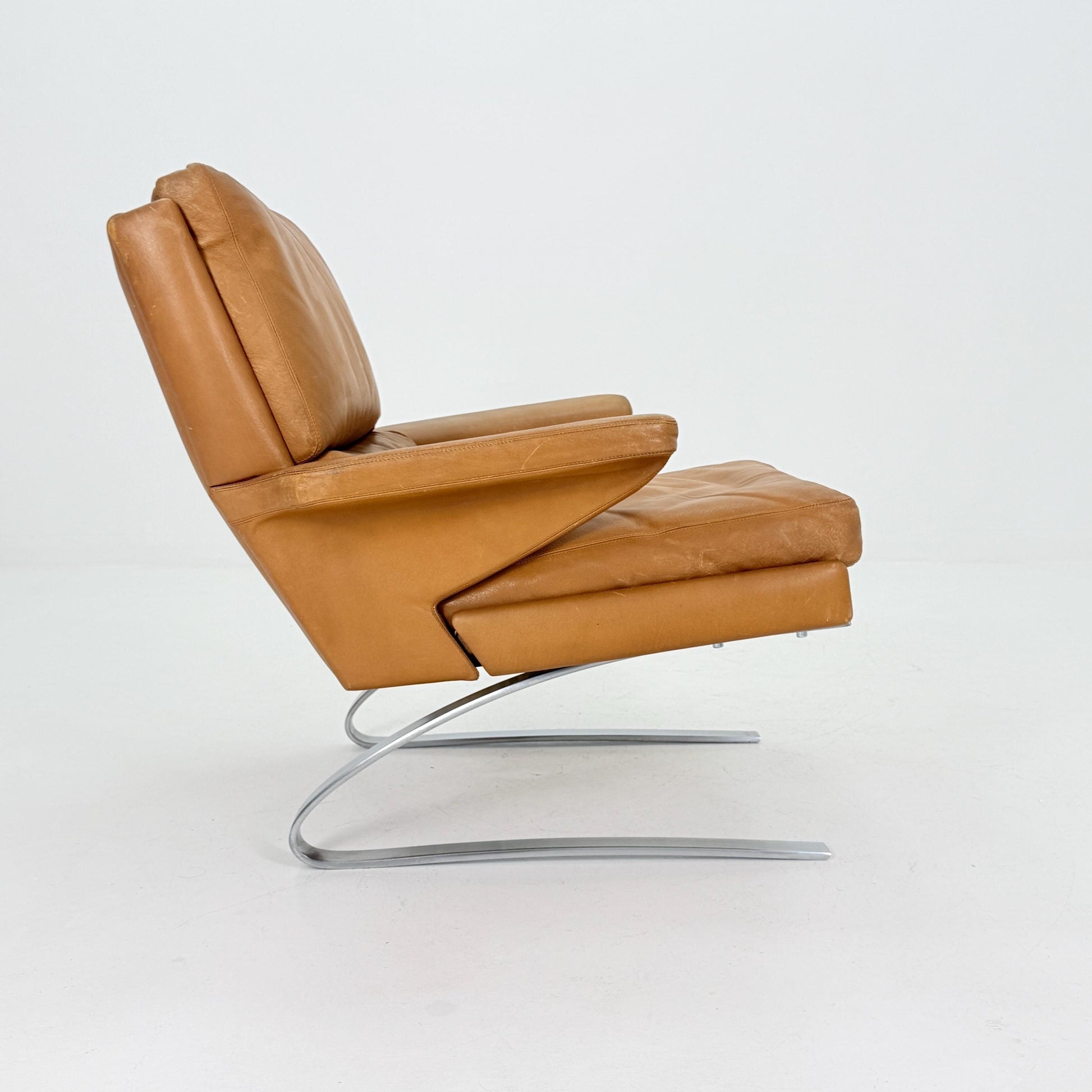 Mid Century Swing Lounge Chair by Reinhold Adolf & Hans-Jürgen Schröpfer for COR – Cognac Leather - Chrome Steel, Germany 1970s