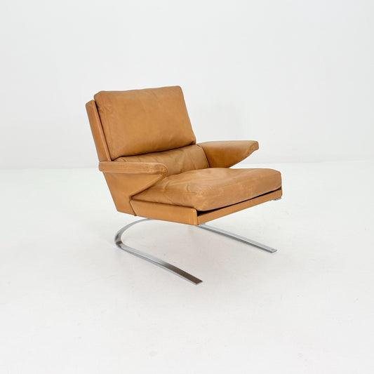 Mid Century Swing Lounge Chair by Reinhold Adolf & Hans-Jürgen Schröpfer for COR – Cognac Leather - Chrome Steel, Germany 1970s