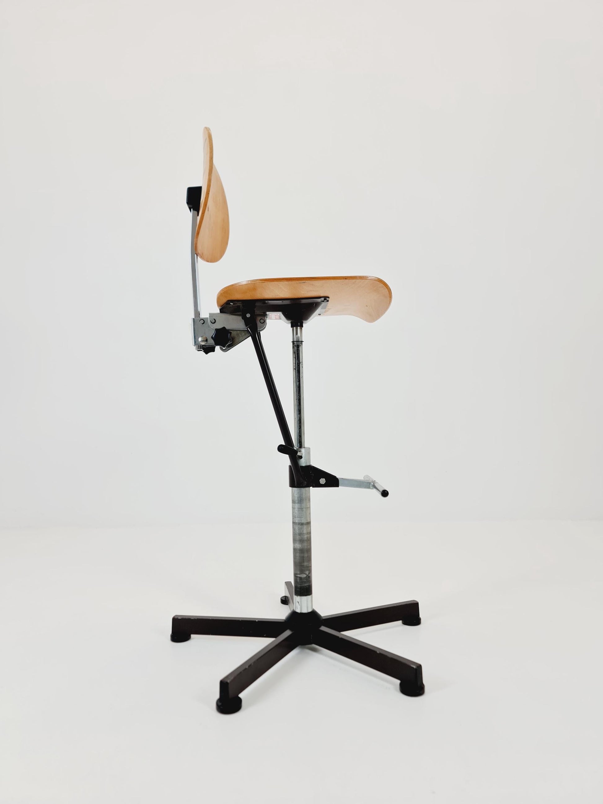 1of 2 Bauhaus swivel office/Bar chair in solid wood By Bima 1960s