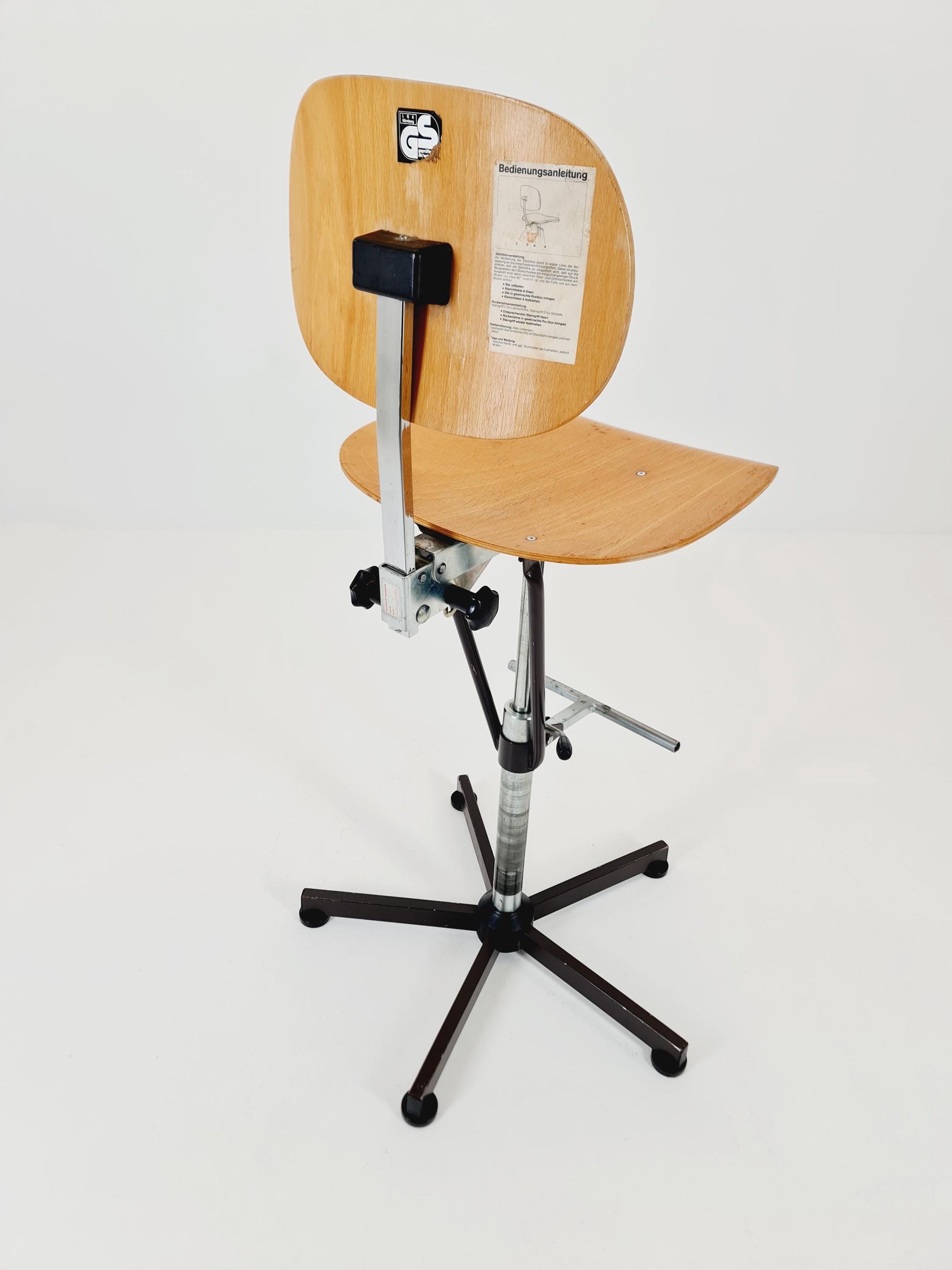 1of 2 Bauhaus swivel office/Bar chair in solid wood By Bima 1960s