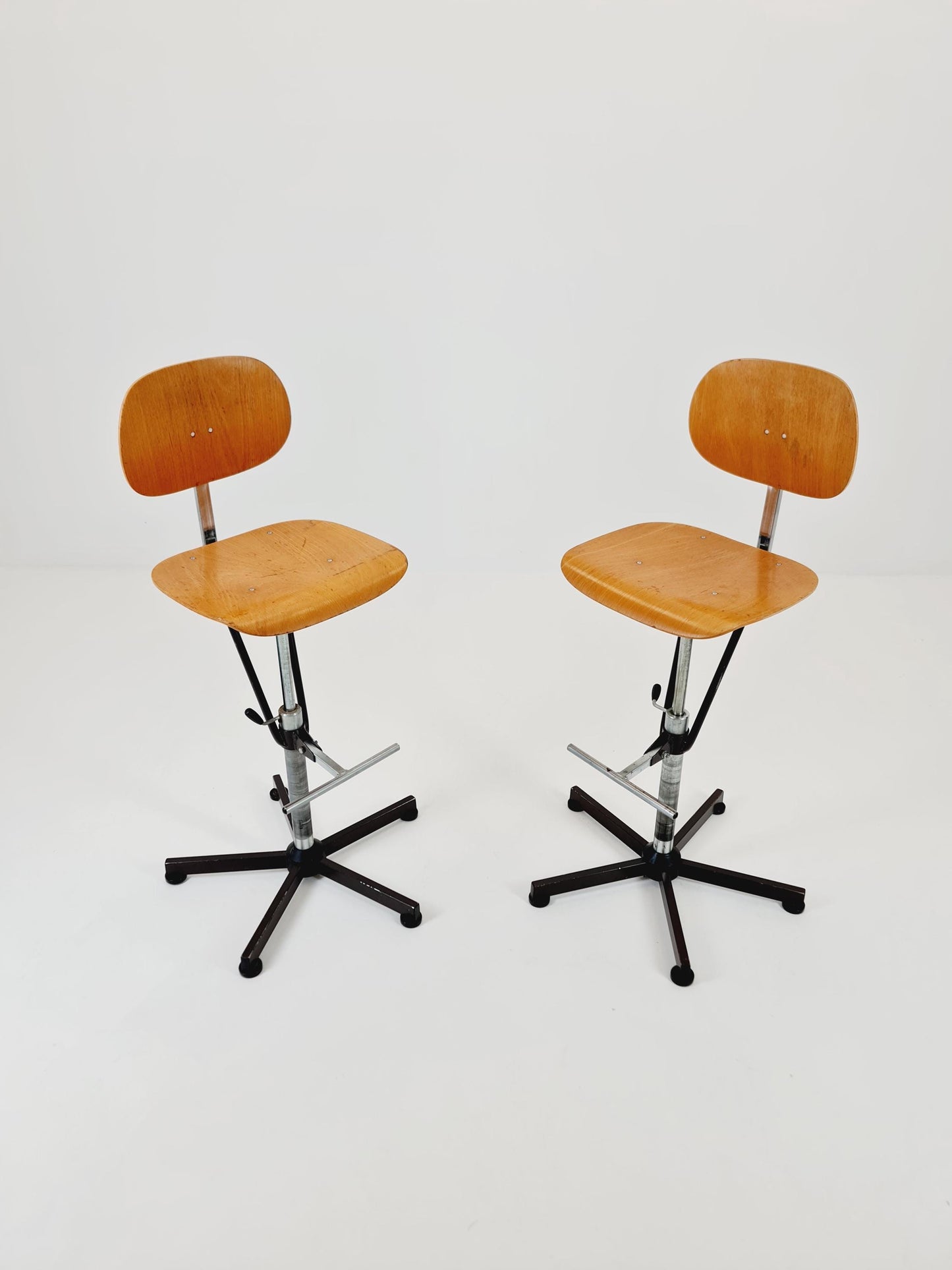 1of 2 Bauhaus swivel office/Bar chair in solid wood By Bima 1960s