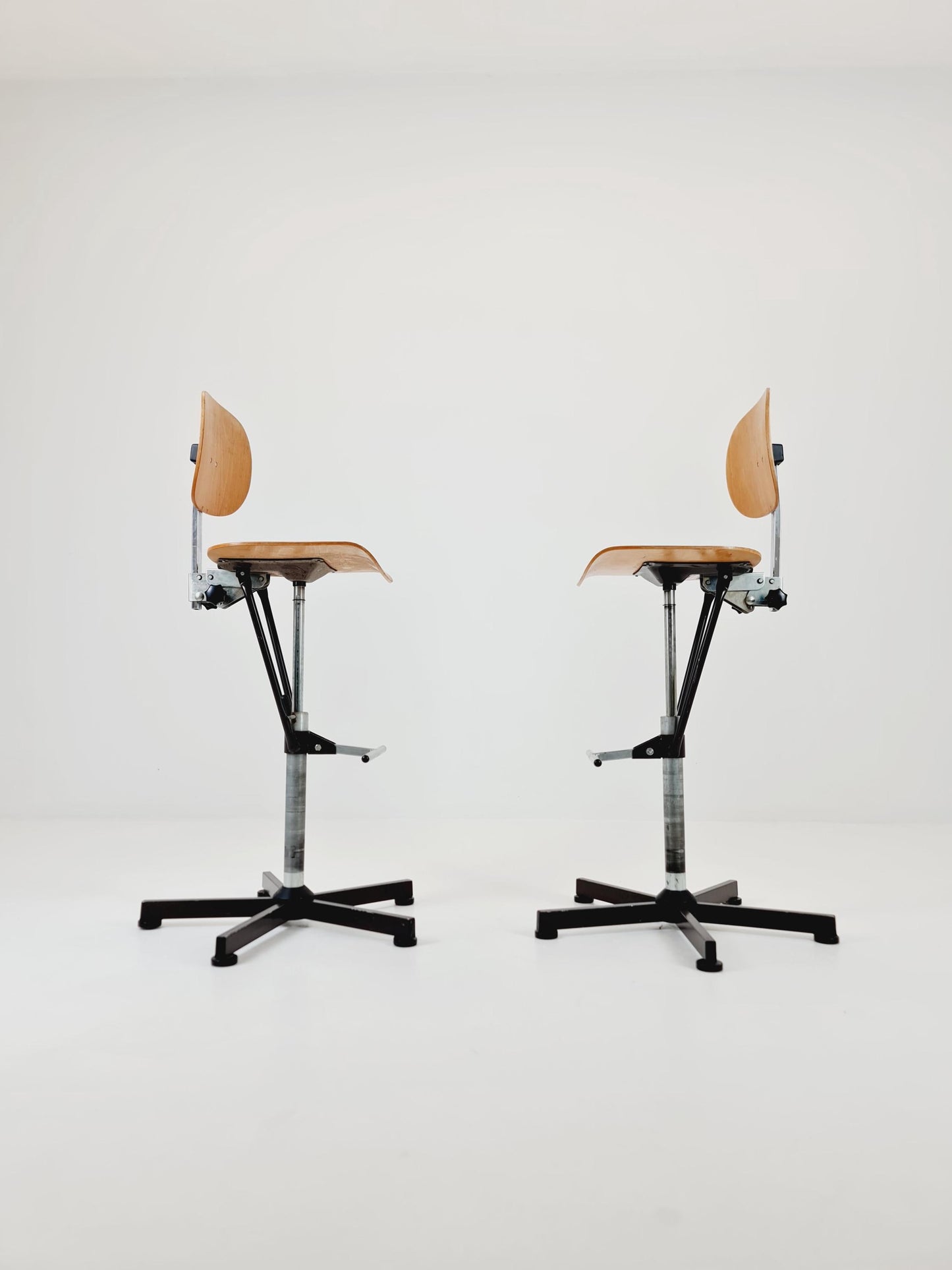 1of 2 Bauhaus swivel office/Bar chair in solid wood By Bima 1960s