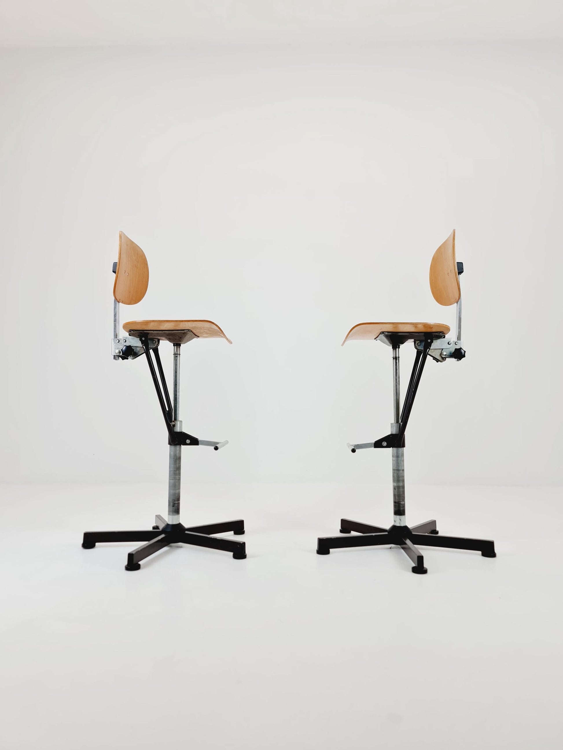1of 2 Bauhaus swivel office/Bar chair in solid wood By Bima 1960s