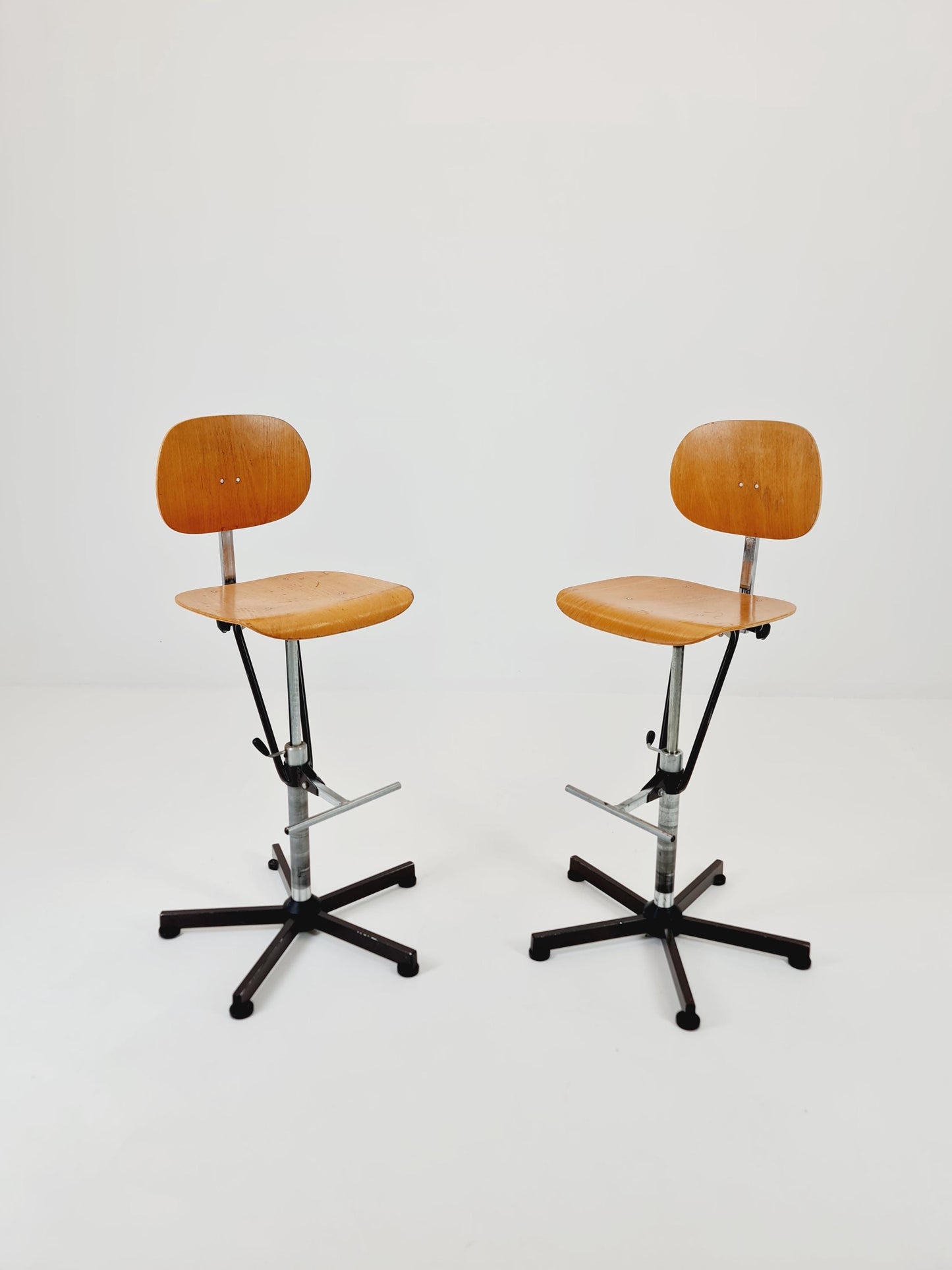 1of 2 Bauhaus swivel office/Bar chair in solid wood By Bima 1960s