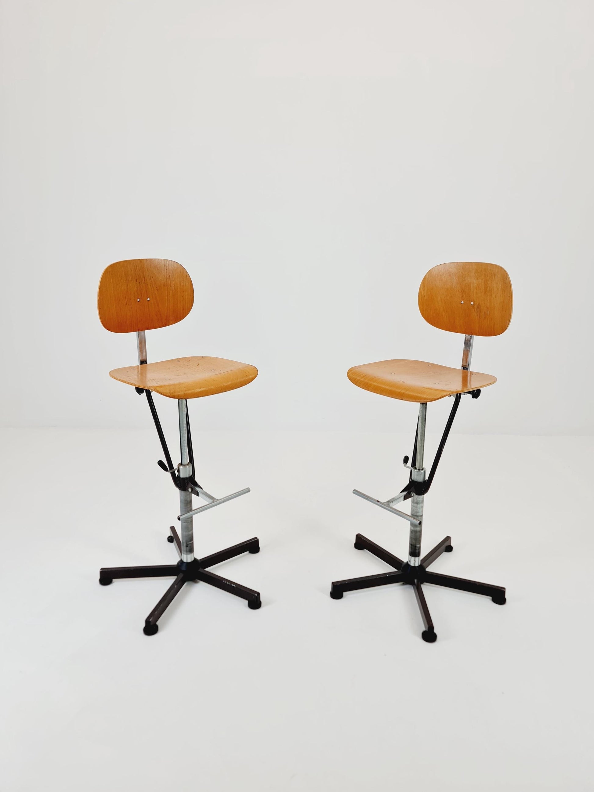 1of 2 Bauhaus swivel office/Bar chair in solid wood By Bima 1960s