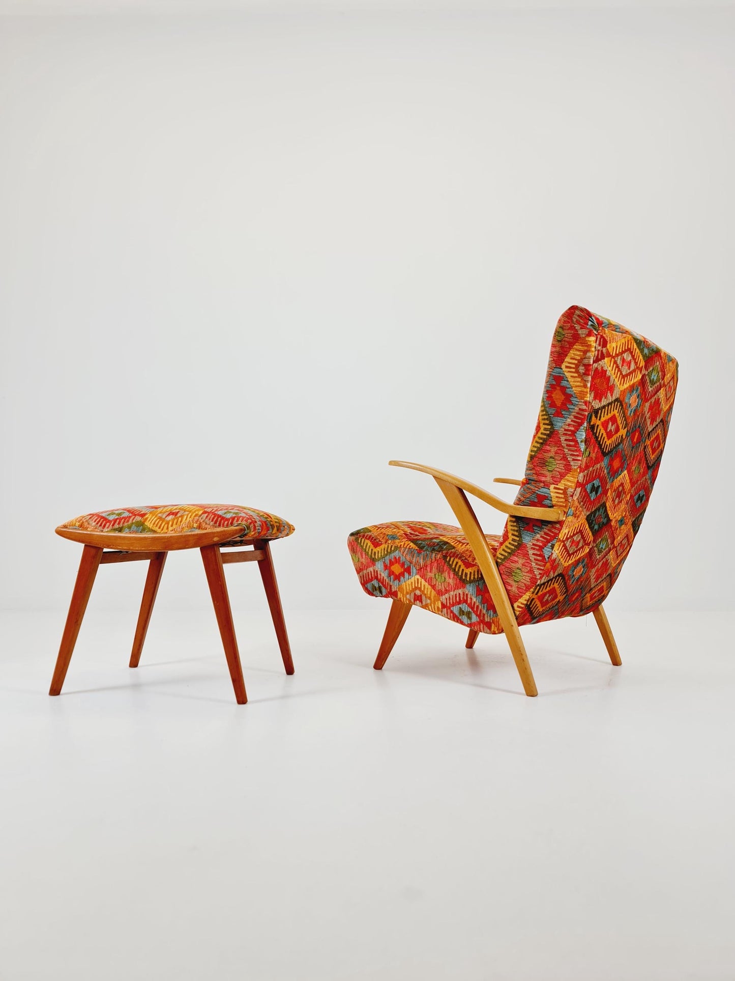 Rare Midcentury German club lounge chair, with ottoman 1940s