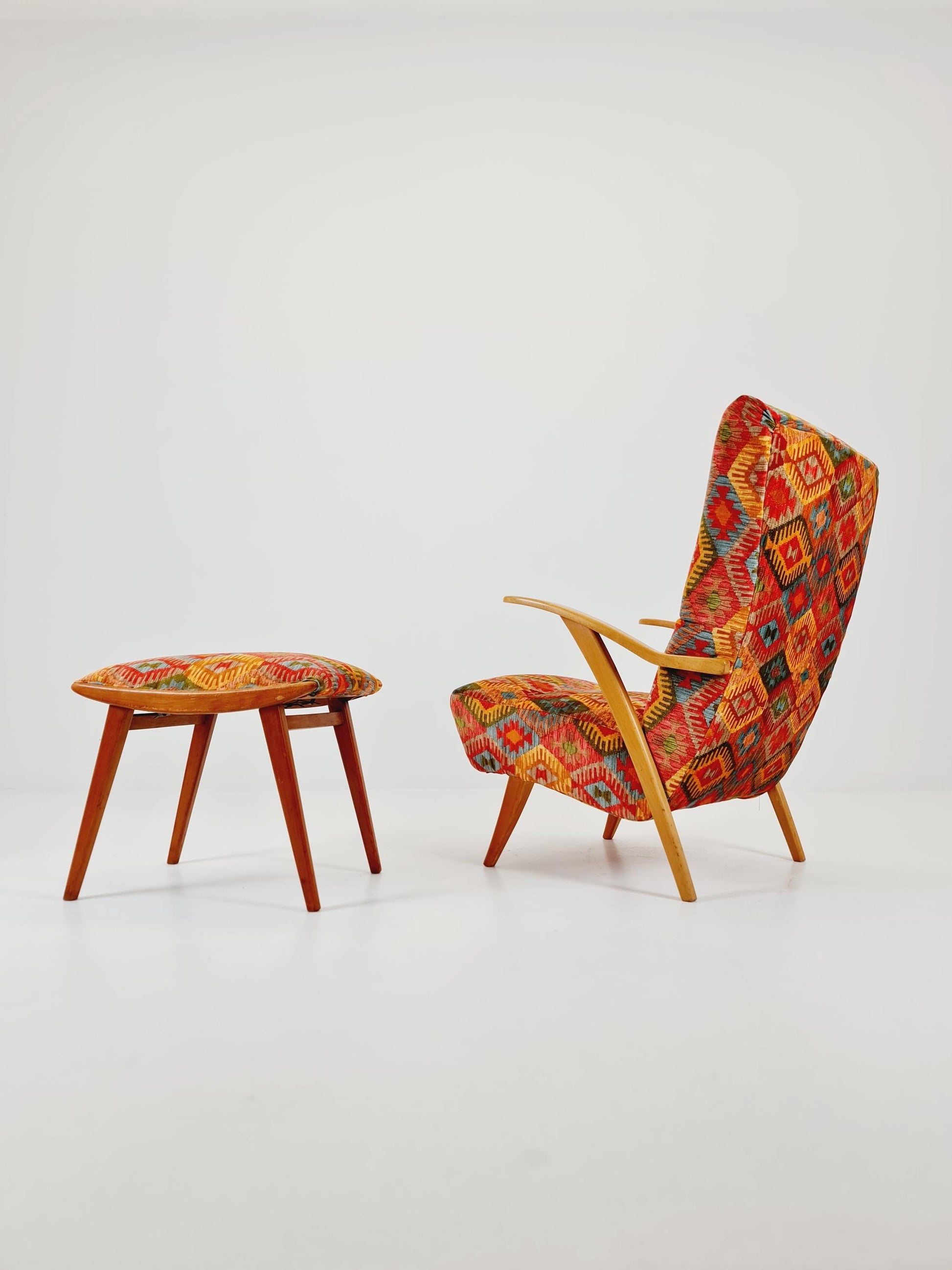 Rare Midcentury German club lounge chair, with ottoman 1940s