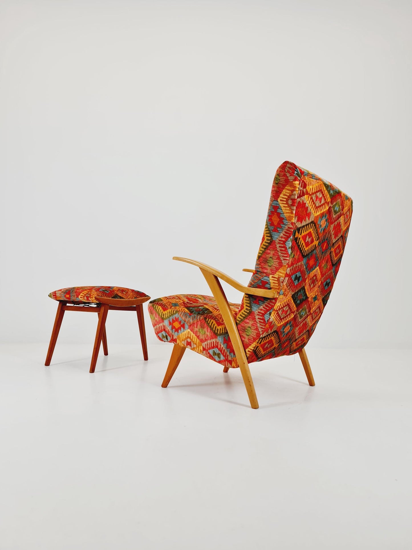 Rare Midcentury German club lounge chair, with ottoman 1940s