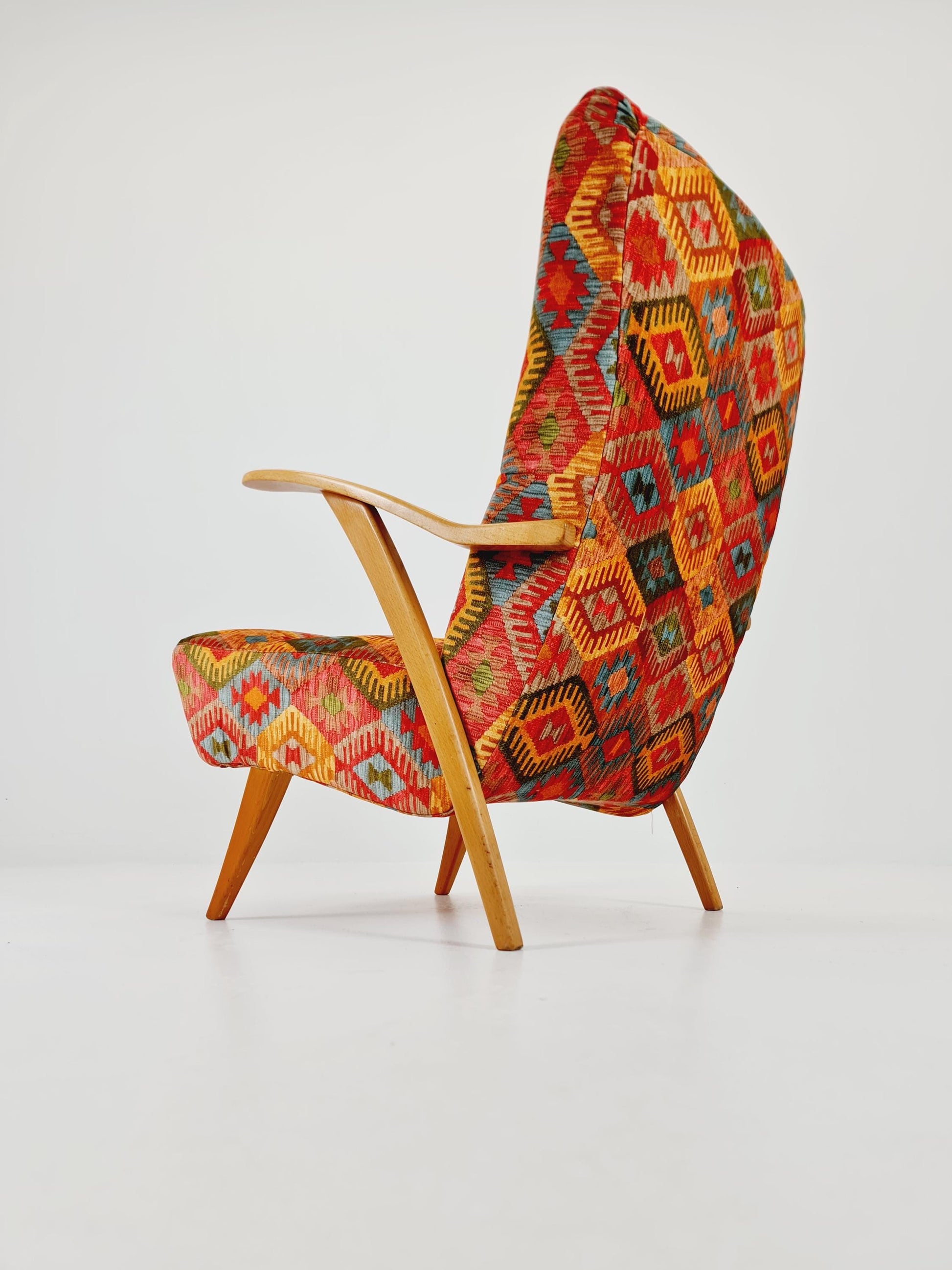 Rare Midcentury German club lounge chair, with ottoman 1940s