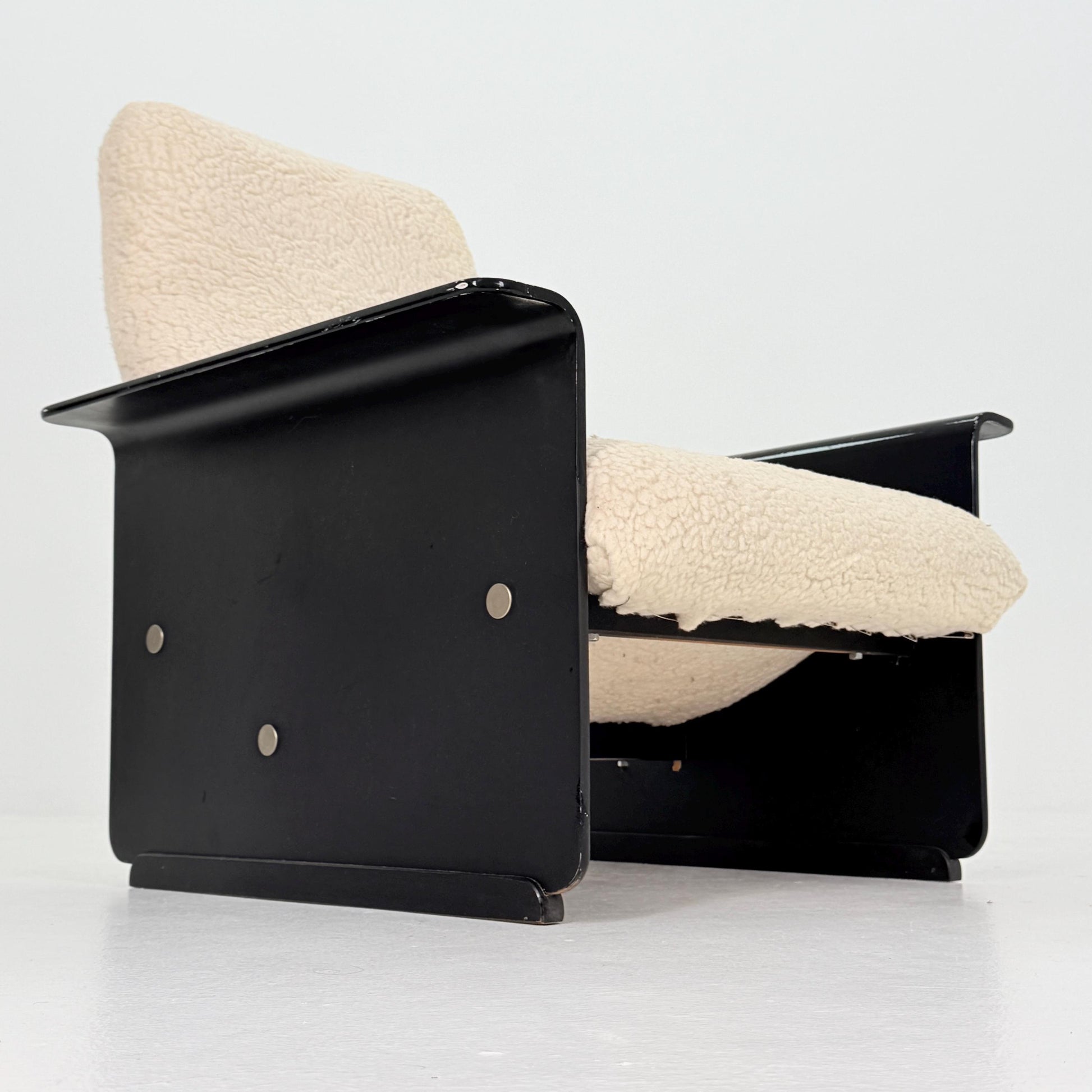Mid Century Space Age Lounge Chair, Faux Fur Teddy Fabric & Black Wood Base, Germany 1980s,