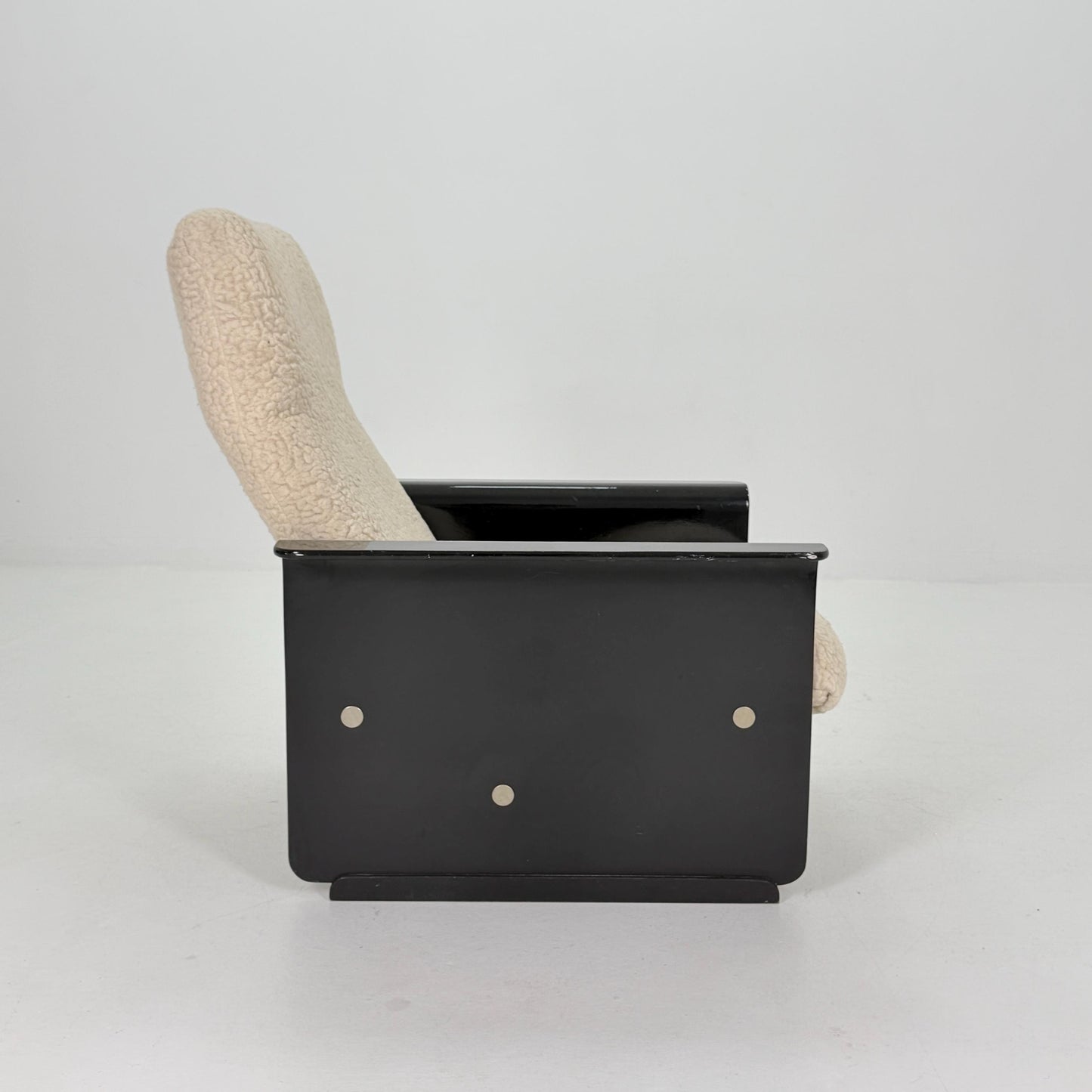 Mid Century Space Age Lounge Chair, Faux Fur Teddy Fabric & Black Wood Base, Germany 1980s,