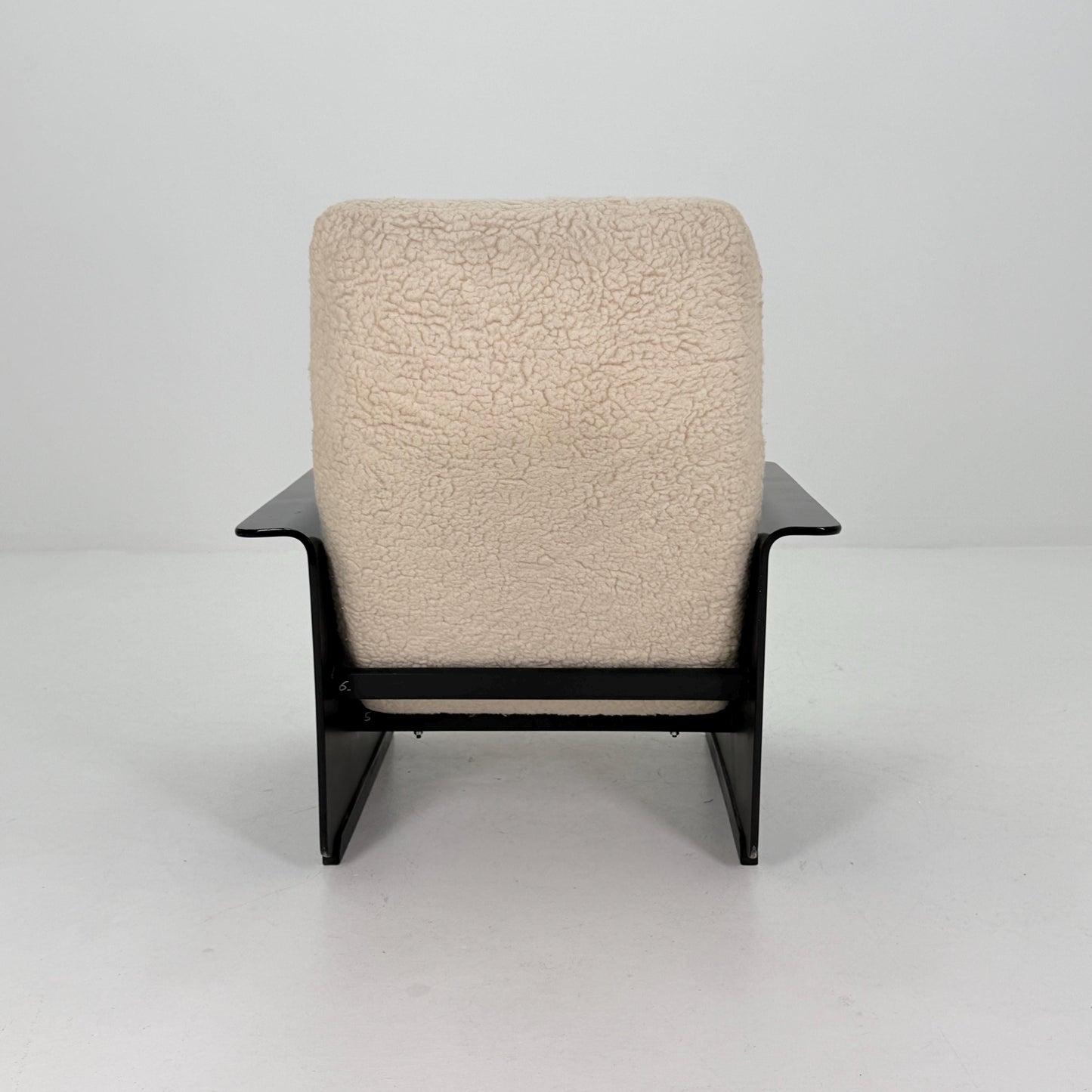 Mid Century Space Age Lounge Chair, Faux Fur Teddy Fabric & Black Wood Base, Germany 1980s,