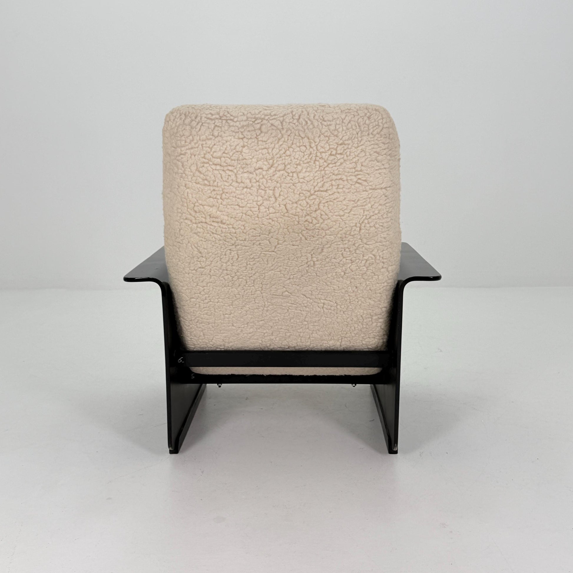 Mid Century Space Age Lounge Chair, Faux Fur Teddy Fabric & Black Wood Base, Germany 1980s,