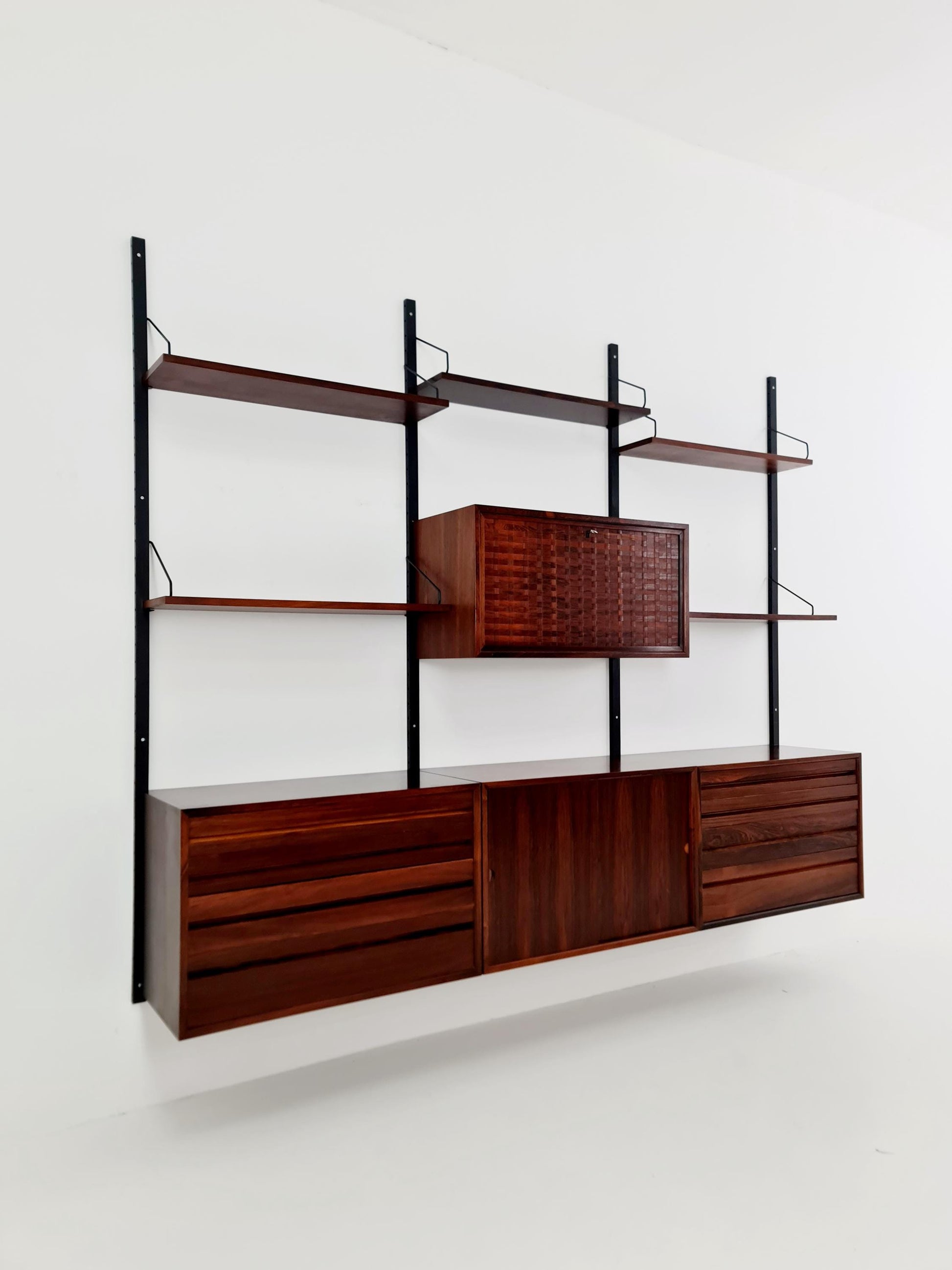 Big Mid century Danish Rosewood Wall Unit with 4 cabinets by Poul Cadovius for Cado, Denmark, 1960s