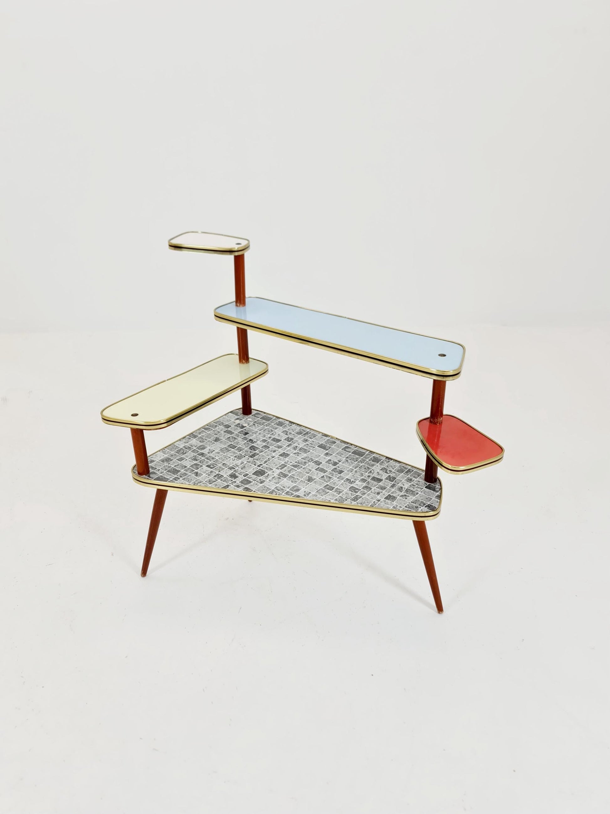 Big 1950s German Plant Stand, Colorful Vintage Mid-Century Minimalist Indoor Plant Stand Side Table Retro flower table