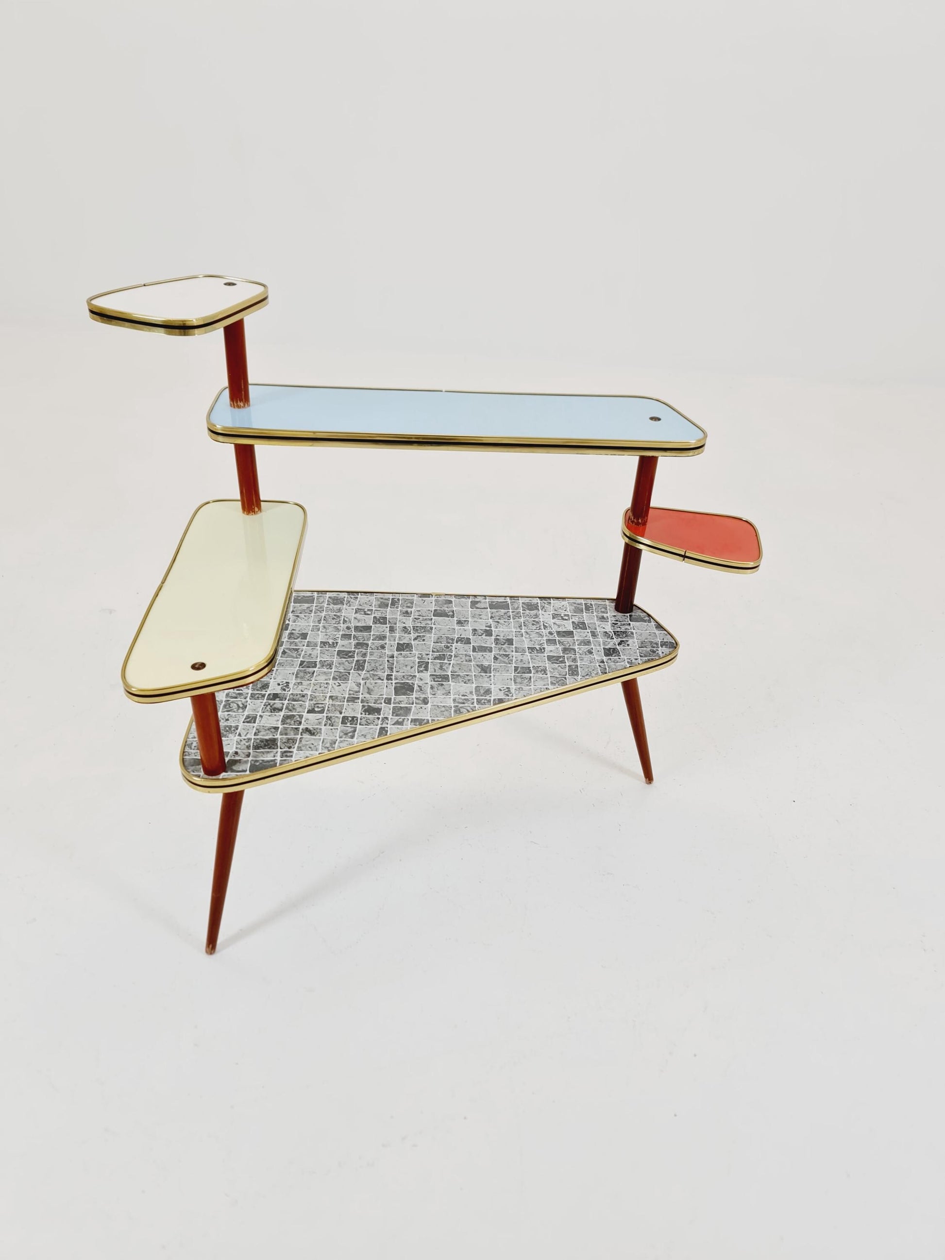 Big 1950s German Plant Stand, Colorful Vintage Mid-Century Minimalist Indoor Plant Stand Side Table Retro flower table