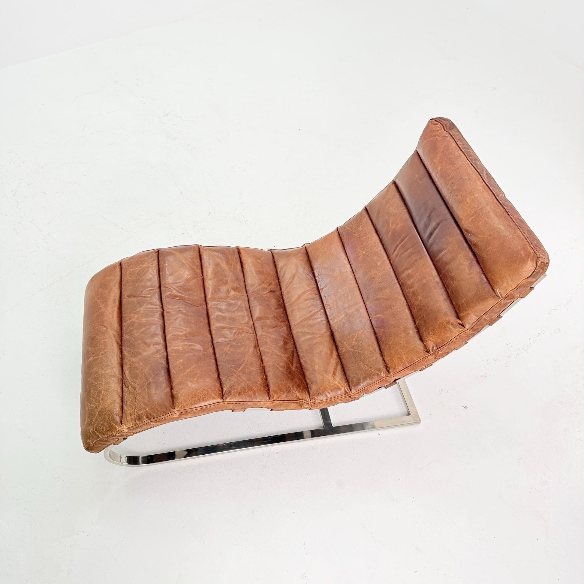 Mid Century Lounge chair leather and chrome, Ludwig Mies van der Rohe Italy 1980s