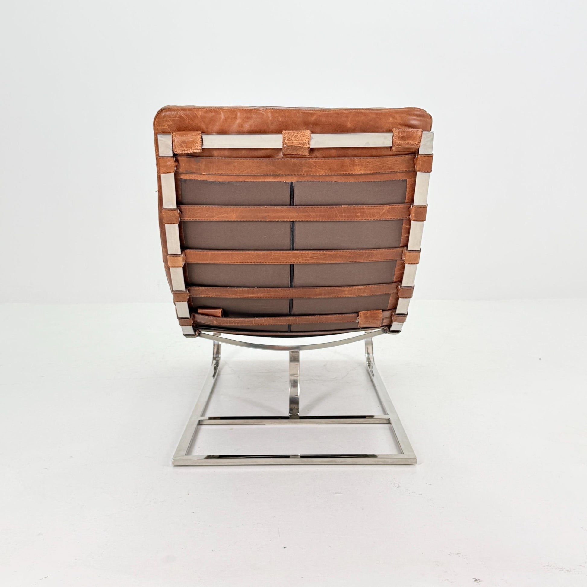 Mid Century Lounge chair leather and chrome, Ludwig Mies van der Rohe Italy 1980s