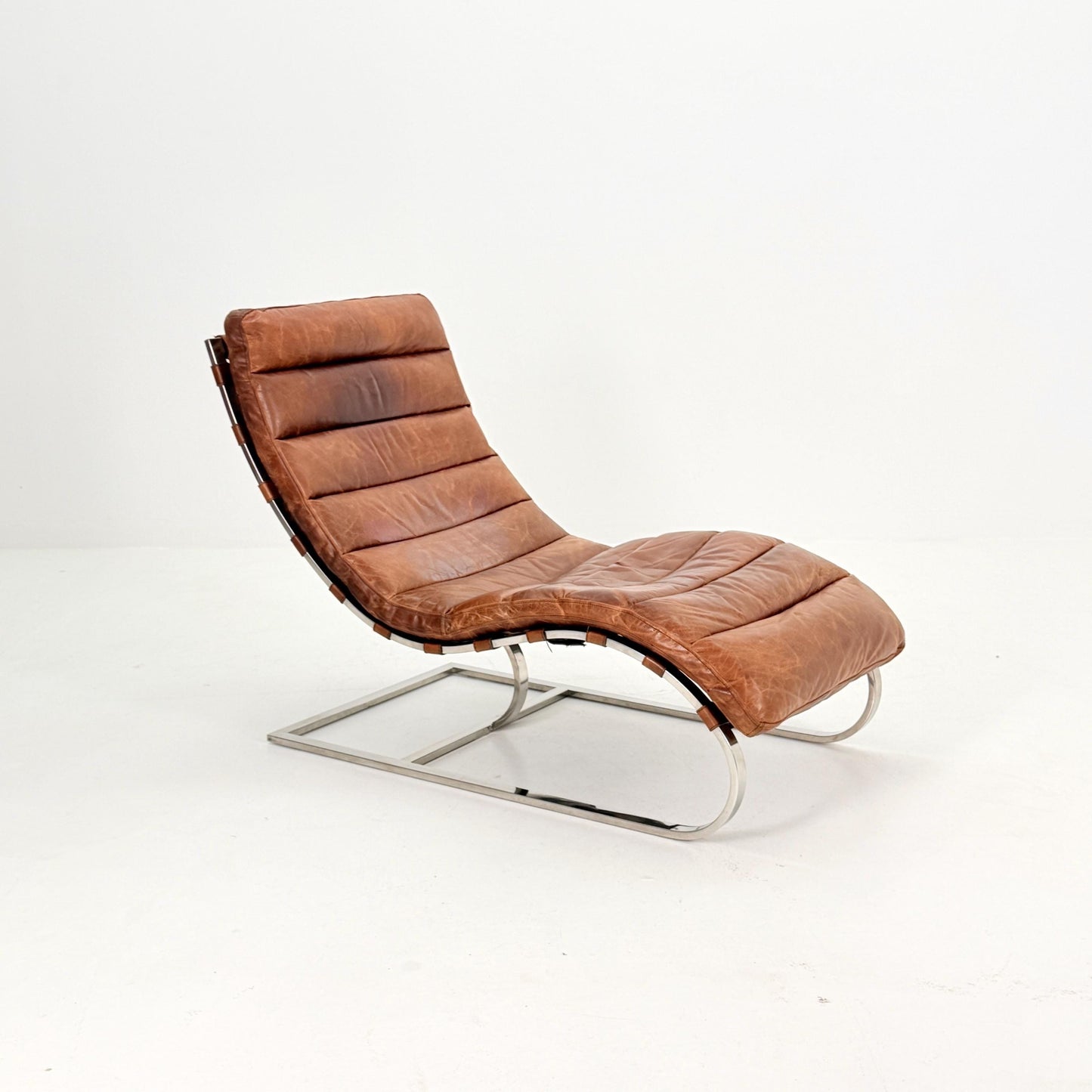 Mid Century Lounge chair leather and chrome, Ludwig Mies van der Rohe Italy 1980s
