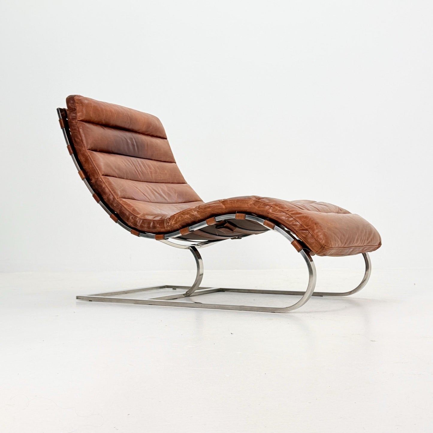 Mid Century Lounge chair leather and chrome, Ludwig Mies van der Rohe Italy 1980s