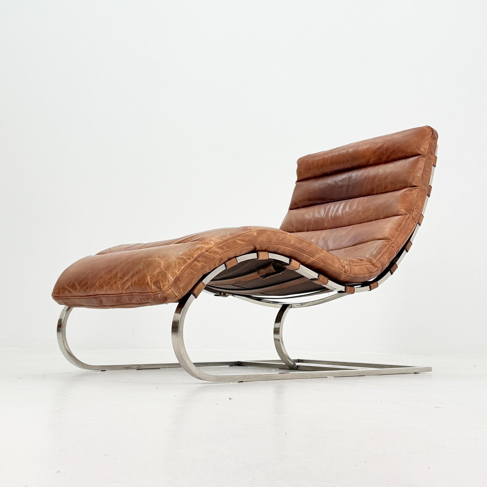 Mid Century Lounge chair leather and chrome, Ludwig Mies van der Rohe Italy 1980s